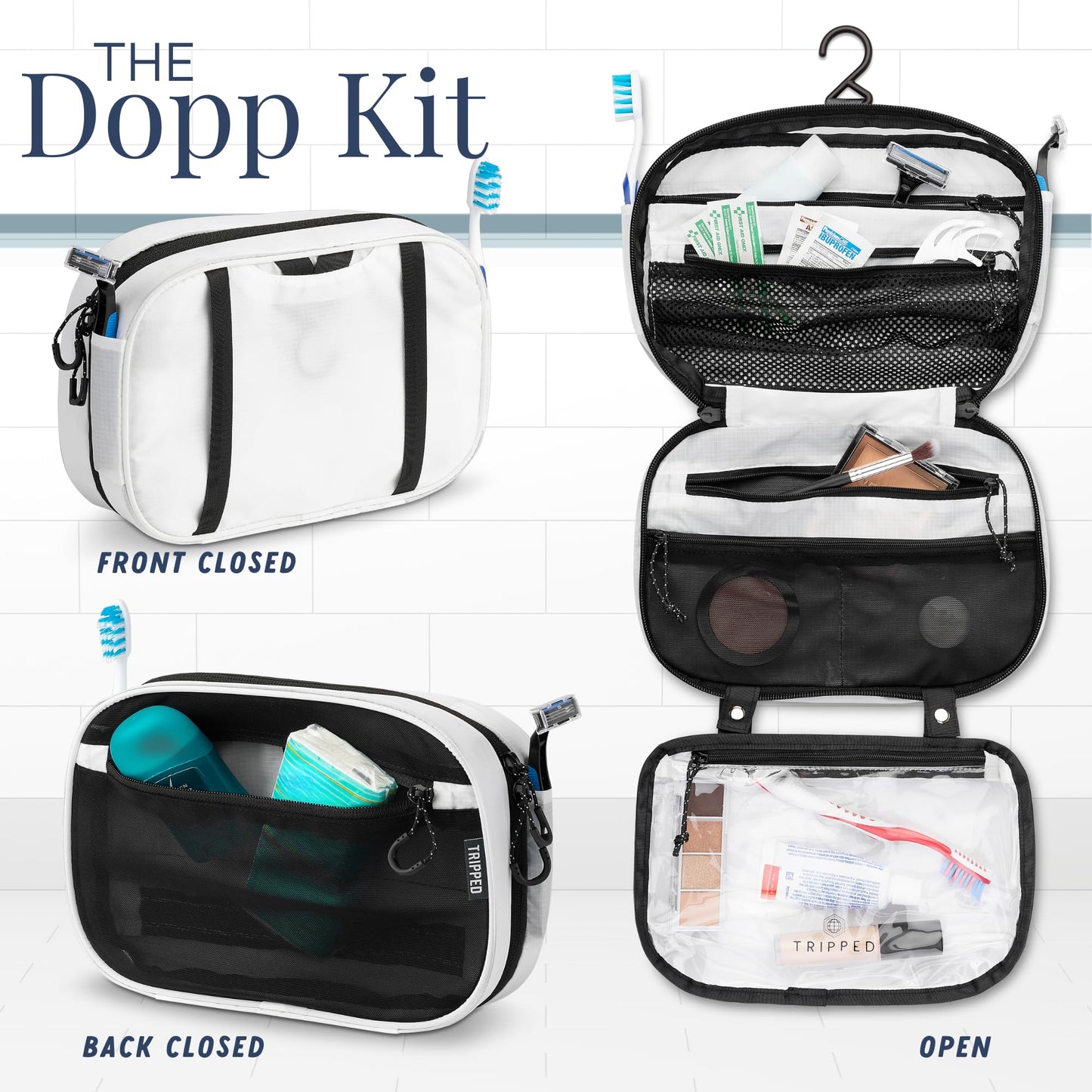 Toiletry Bag Kit Set: Hanging Travel Toiletry Bag + 311 TSA Cosmetic Liquid Bag + Ultralight Accessory Organizer Pouch, Navy, 3 Piece Toiletry Set