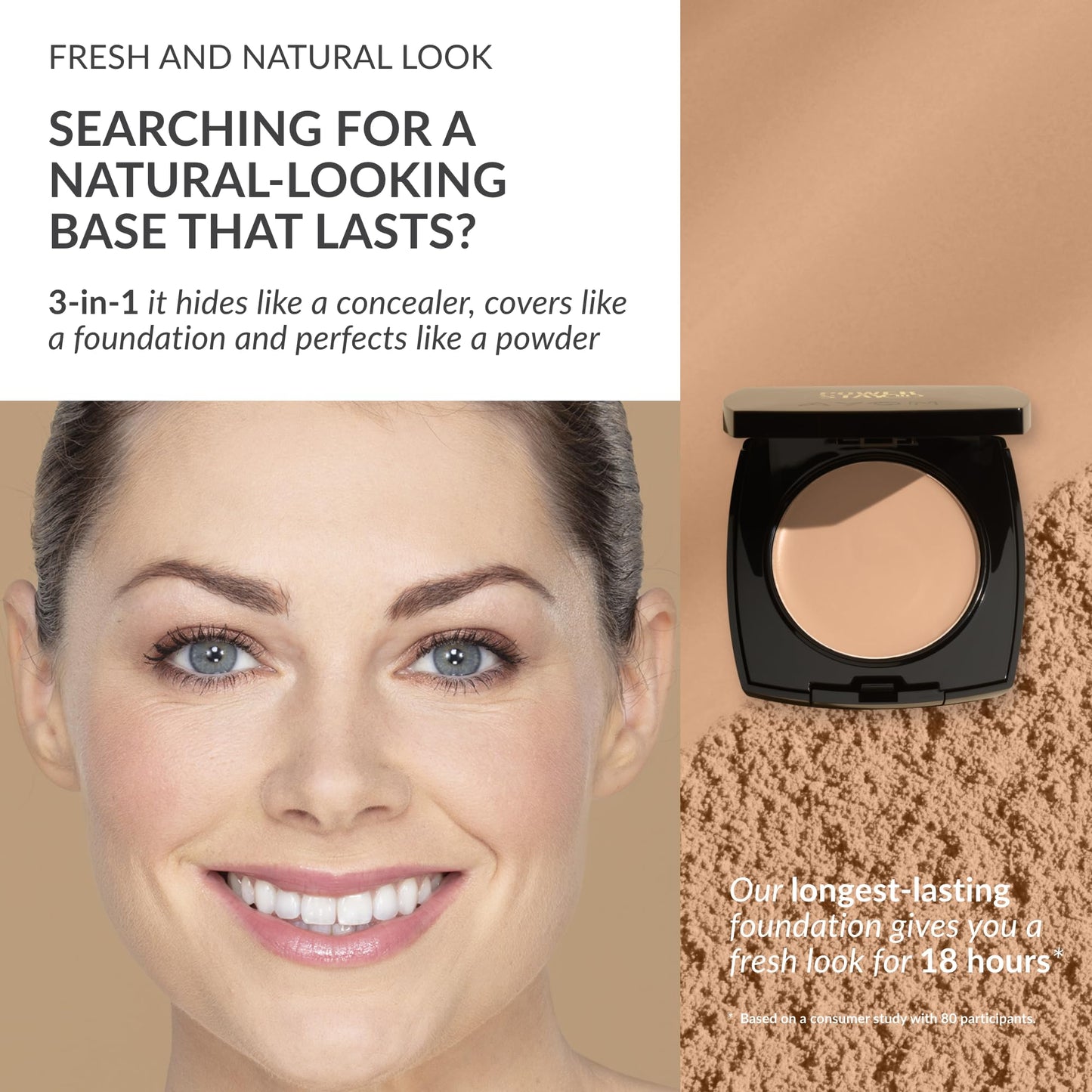 Avon True Flawless Cream To Powder Compact 3-in-1 Concealer, Foundation & Powder Nude - True Blue IQ Colour Technology