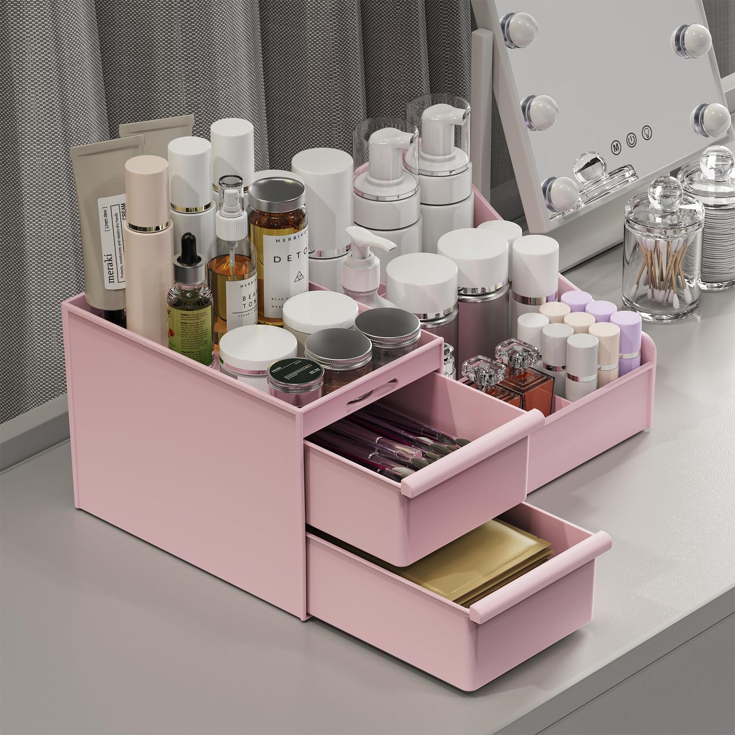 Makeup Organizer Storage Drawers, Large Capacity Cosmetic Organisers for Lipsticks, Jewelry, Nail Care, Skincare Organiser for Vanity, Ideal Desk Organizer for Dresser and Bathroom