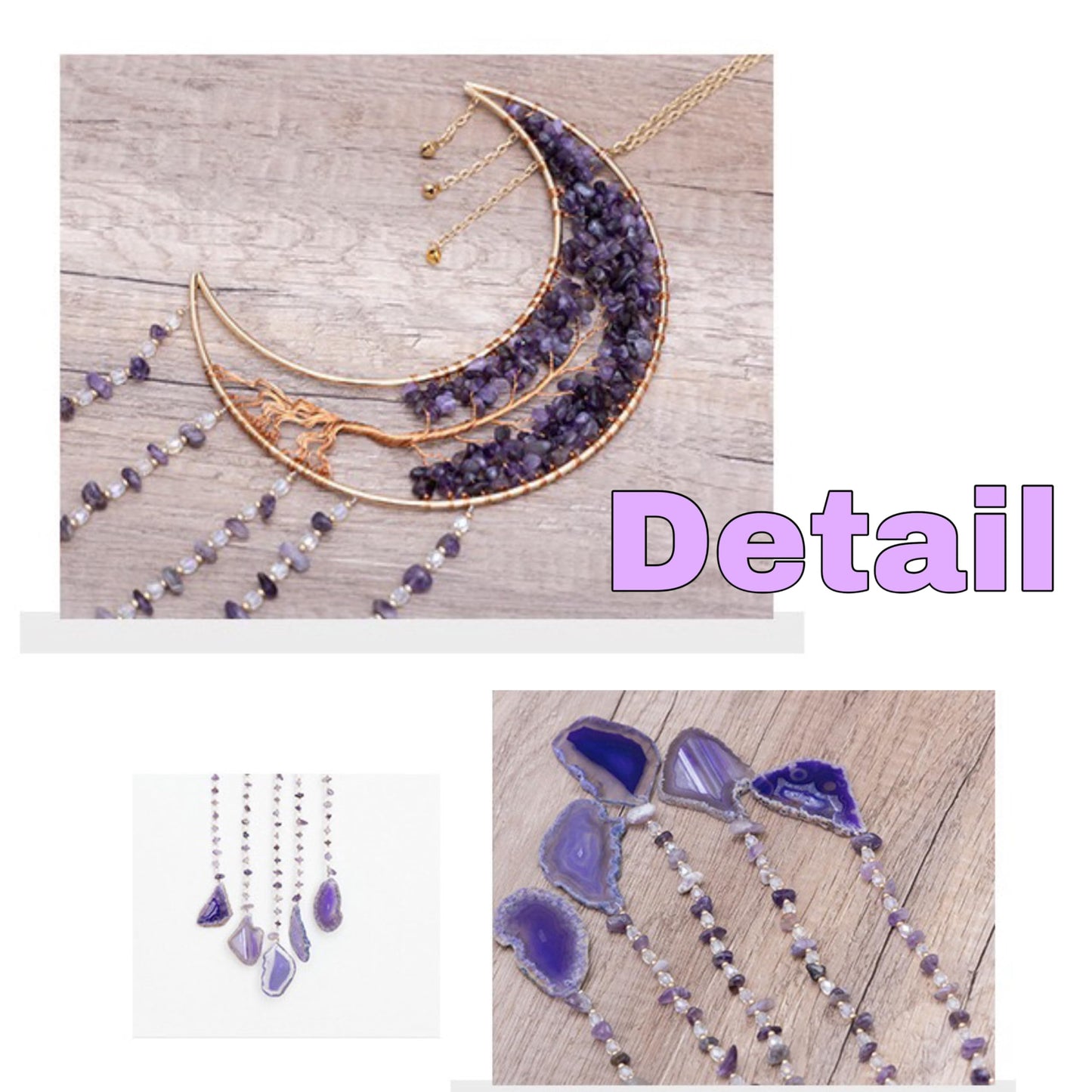 Moon Crystals Tree of Life Dream Catchers,Natural Gem Agate Wall Hangings for Windows Garden Home Décor (New moon shape)