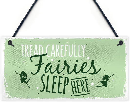 Red Ocean Fairies Sleep Here Garden Plaque Gift Fairy Shabby Chic Gardening Sign Home Decor