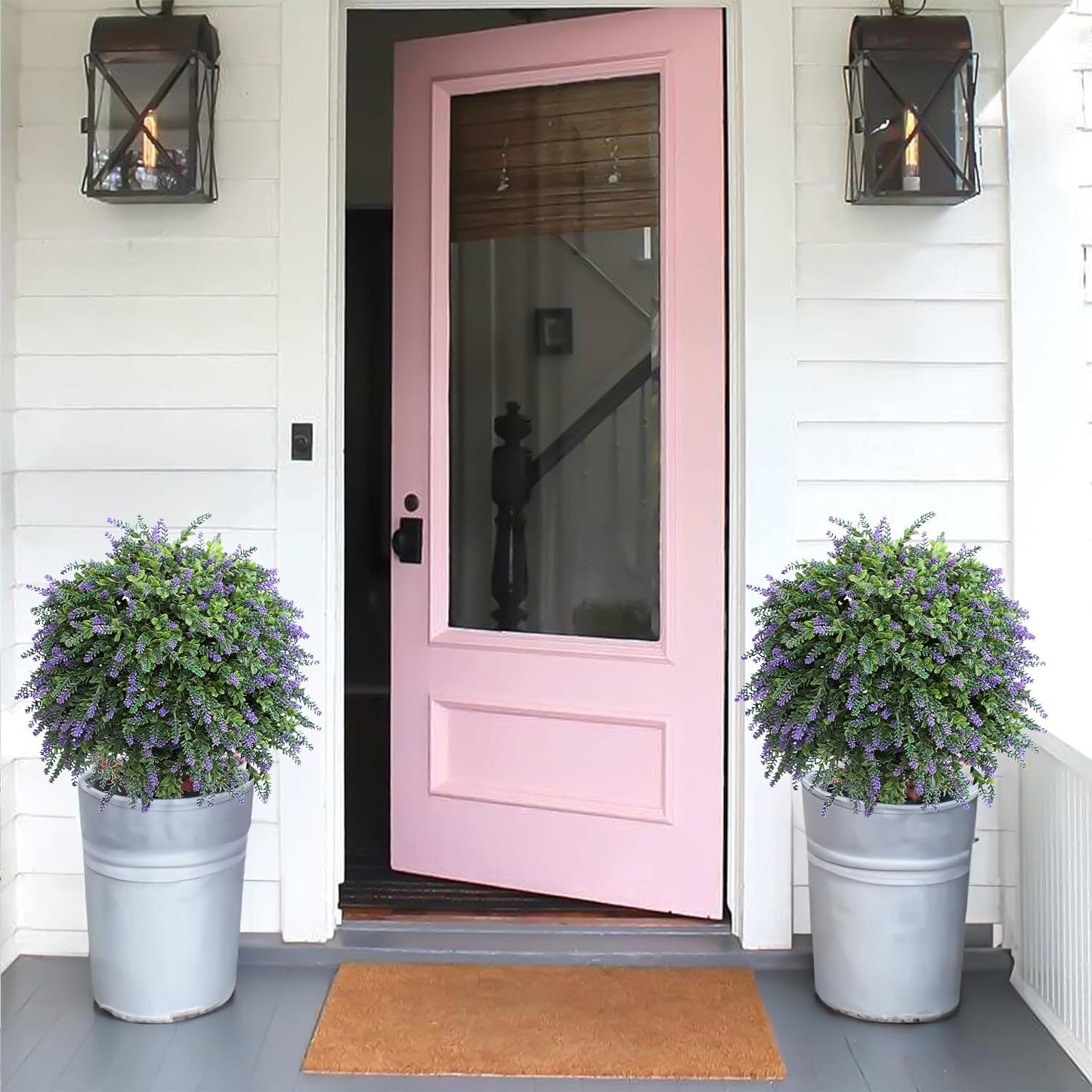 momoplant Artificial Lavender Topiary Ball Trees in Pot, UV Resistant Fake Bushes with Flowers for Outdoor Indoor Home Office Garden Front porch Decor