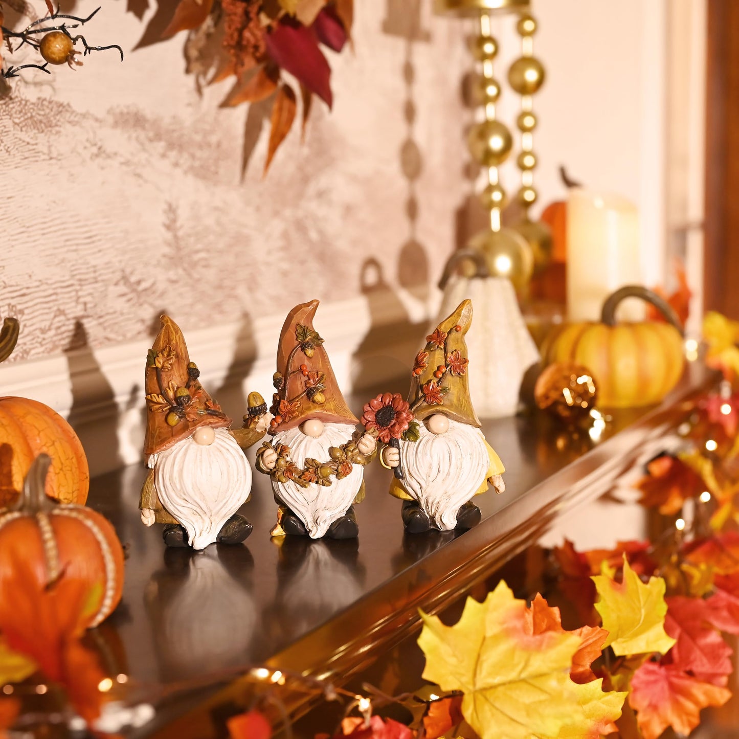 Valery Madelyn Autumn Decorations, Lovely Set of 3 Medium Gonks Ornaments, Waterproof Resin Autumn Home Decor, Gonks Gifts for Women, Fall Decorations for Living Room, Bedroom, Garden 10CM