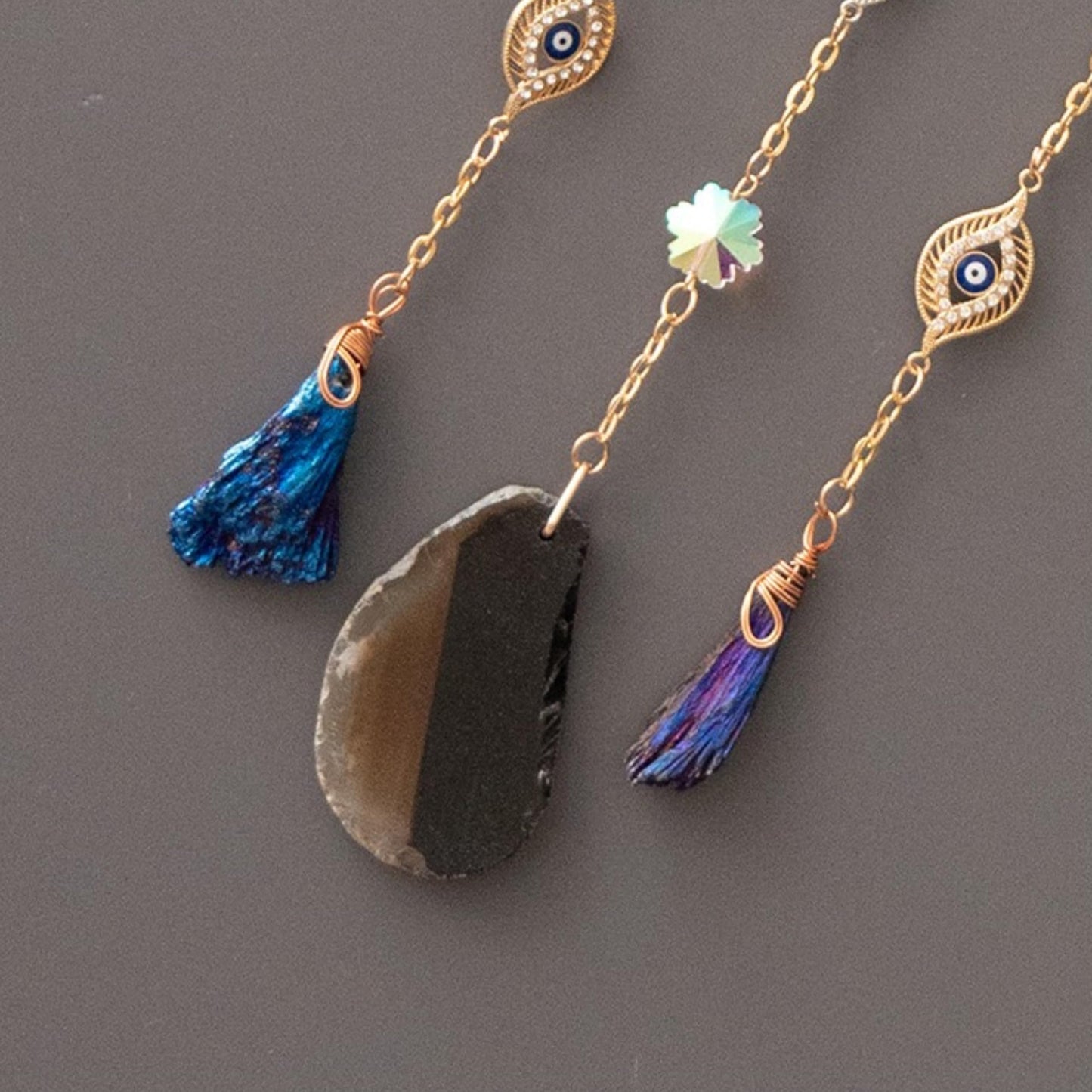 Moon Crystals Tree of Life Dream Catchers,Natural Gem Agate Wall Hangings for Windows Garden Home Décor (New moon shape)