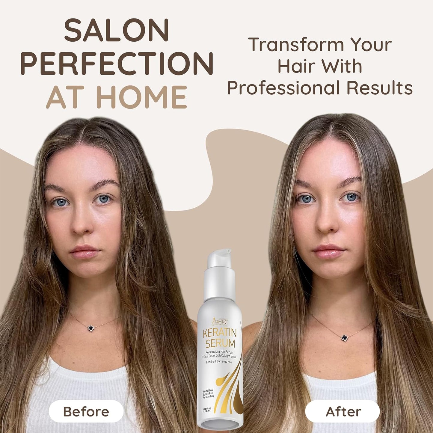 VITAMINS hair cosmetics Hair Serum for Frizzy Mane - Keratin Hair Treatment, Anti Frizz Moisturiser for Dry Damaged Locks - Heat Protection and Strengthening with Biotin & Collagen