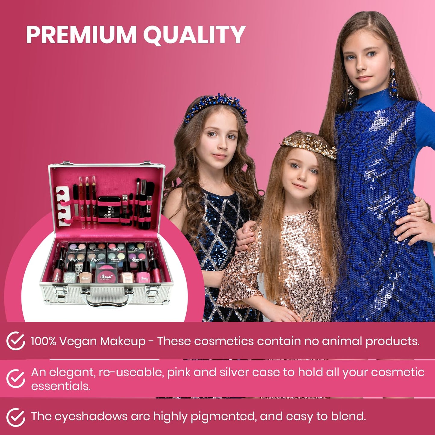 LOVE URBAN BEAUTY Dazzling Makeup Case – 60-Piece Makeup and Nail Set for Teenagers – Elegant Silver Box – Compact and Lightweight Design – Travel-Friendly Women’s Makeup Set