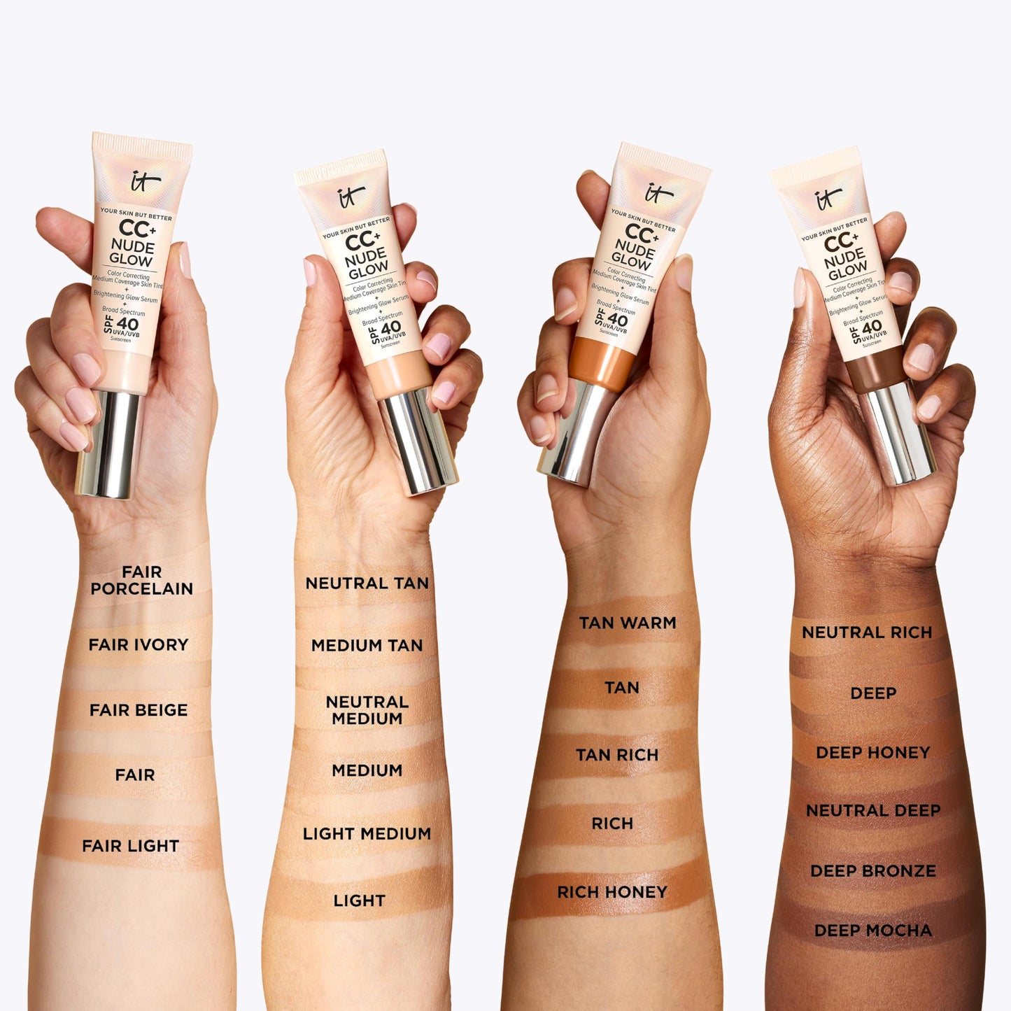 IT Cosmetics Your Skin But Better CC+ Cream Nude Glow, SPF 40, Lightweight Medium Coverage Foundation with 90% Skincare Base & 2% Niacinamide, for Brighter, Hydrated Skin, 32Ml