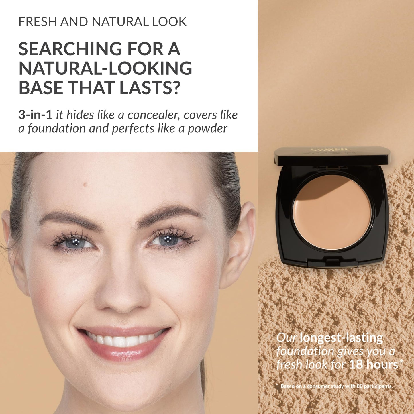 Avon True Flawless Cream To Powder Compact 3-in-1 Concealer, Foundation & Powder Nude - True Blue IQ Colour Technology