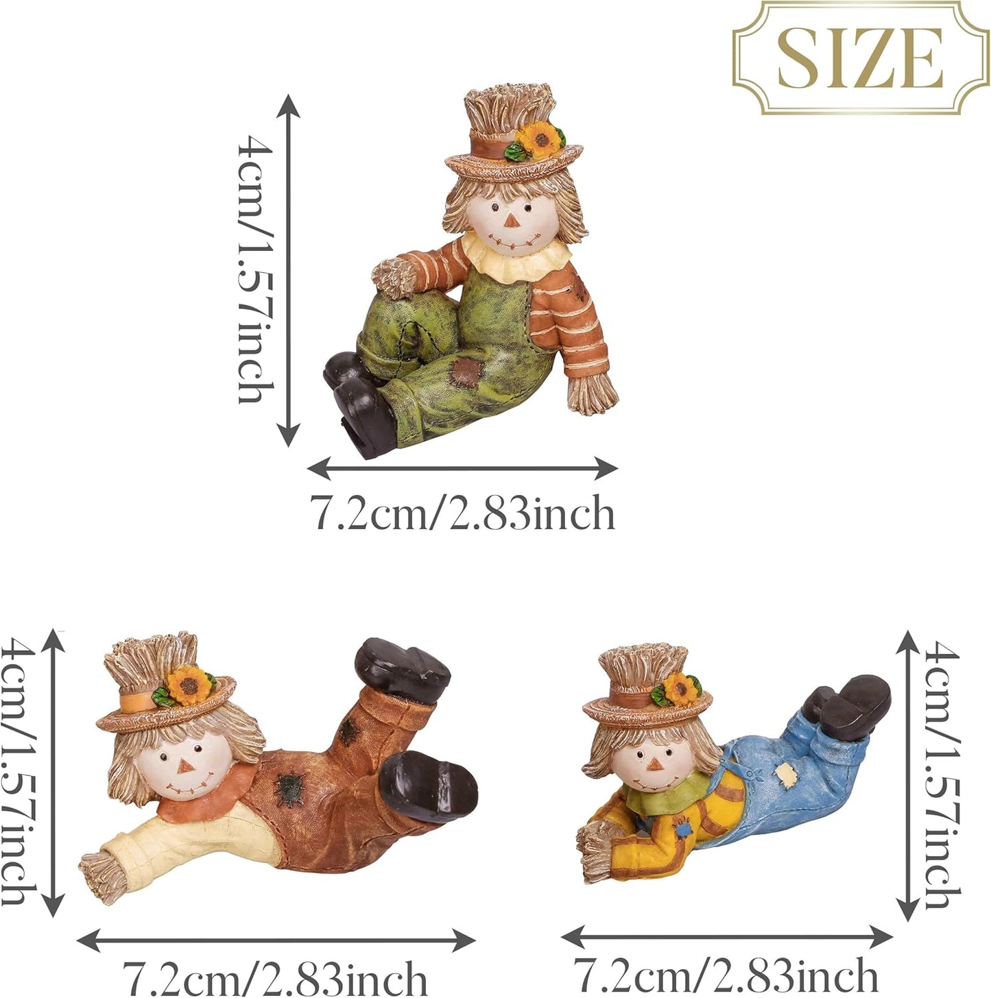 Valery Madelyn Autumn Decorations, Lovely Set of 3 Scarecrows Ornaments with Waterproof Resin Autumn Home Decor, Scarecrows Gifts for Women, Fall Decorations for Living Room, Bedroom, Garden 7.2CM