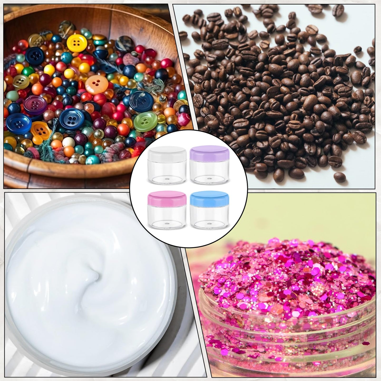 4 Pcs Plastic Cosmetic Cream Jars with Lids - Spatula, Travel-Sized, Leak-Proof, Refillable Makeup Containers, 0.7oz Round Jars for Storage Liquid Oils, Salves, DIY Making (Black)