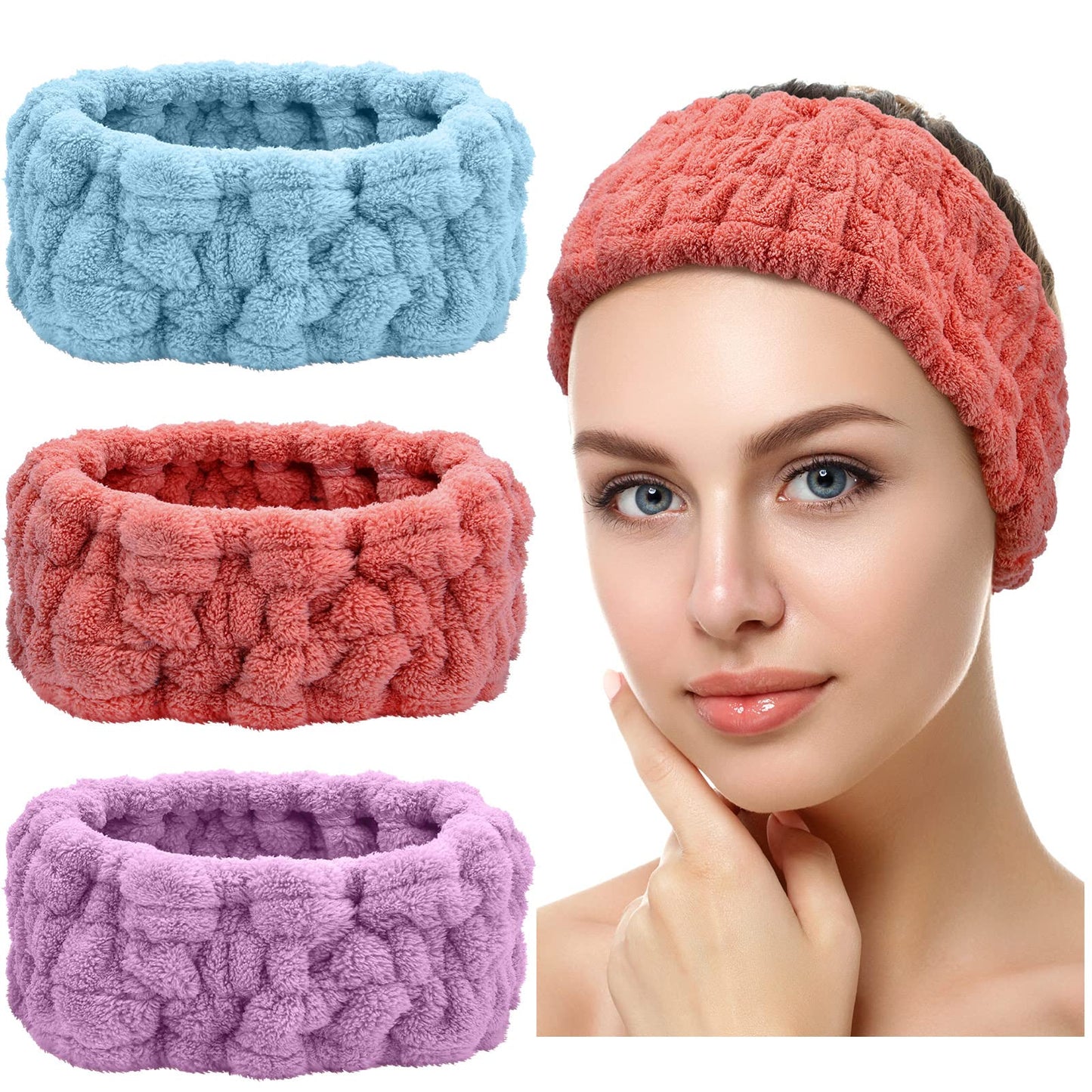 Chuangdi 3 Pieces Spa Headband for Women Facial Makeup Headband Soft Terry Cloth Hairband for Washing Face Mask Spa Shower Gifts(Light Orange, Light Purple, Light Green)