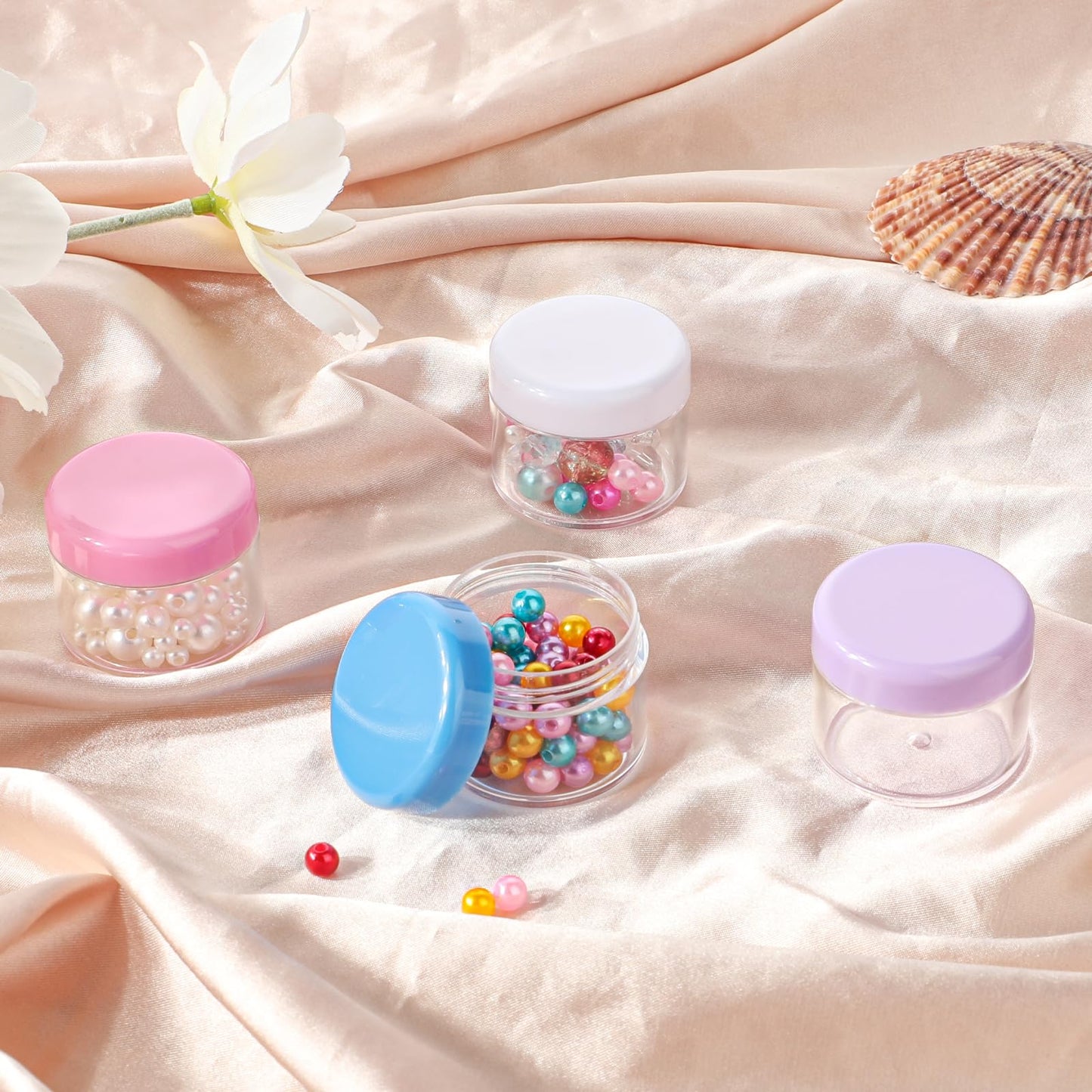 4 Pcs Plastic Cosmetic Cream Jars with Lids - Spatula, Travel-Sized, Leak-Proof, Refillable Makeup Containers, 0.7oz Round Jars for Storage Liquid Oils, Salves, DIY Making (Black)