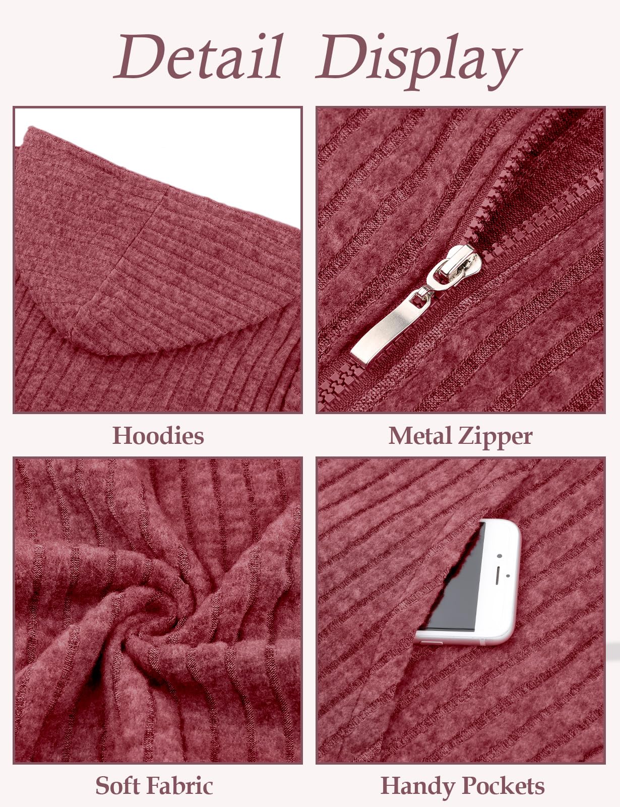 Flikity Womens Cardigans Zip Up Ladies Hoodies with Large Pockets Long Sleeve Tunic Tops Ladies Lightweight Jackets Casual Work Clothes M-XXL