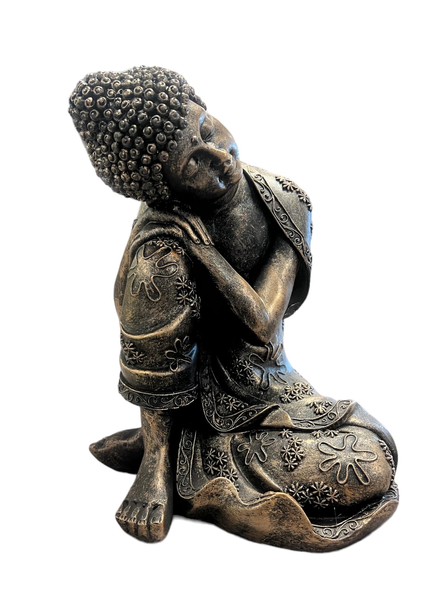 Sitting Buddha Garden Ornament Outdoor Statue Indoor Home Decor Bronzed Effect Figurine Table top Thai Meditating Décor Zen Weather Resistant 25cm Tall