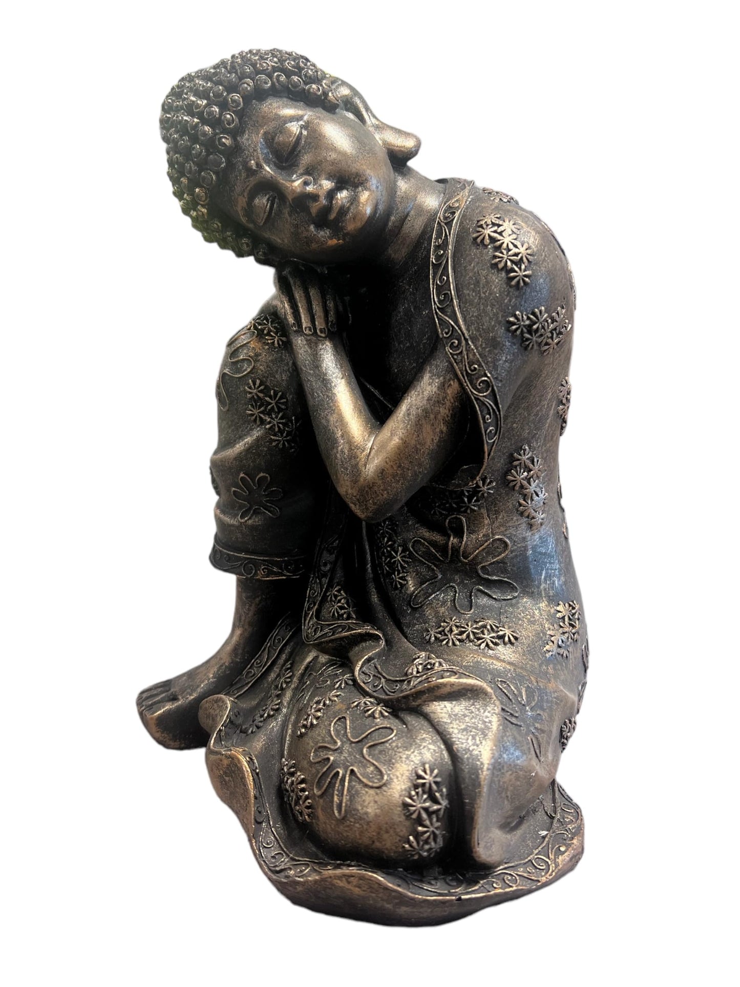Sitting Buddha Garden Ornament Outdoor Statue Indoor Home Decor Bronzed Effect Figurine Table top Thai Meditating Décor Zen Weather Resistant 25cm Tall
