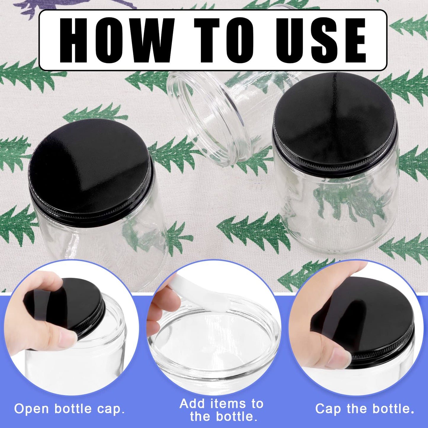 Glarks 8 Pack 8oz/240ml Glass Jars with Lids, Round Clear Glass Jars with Inner Liner and Black Lids for Storing Creams, Beauty Products, Cosmetic and Ointments