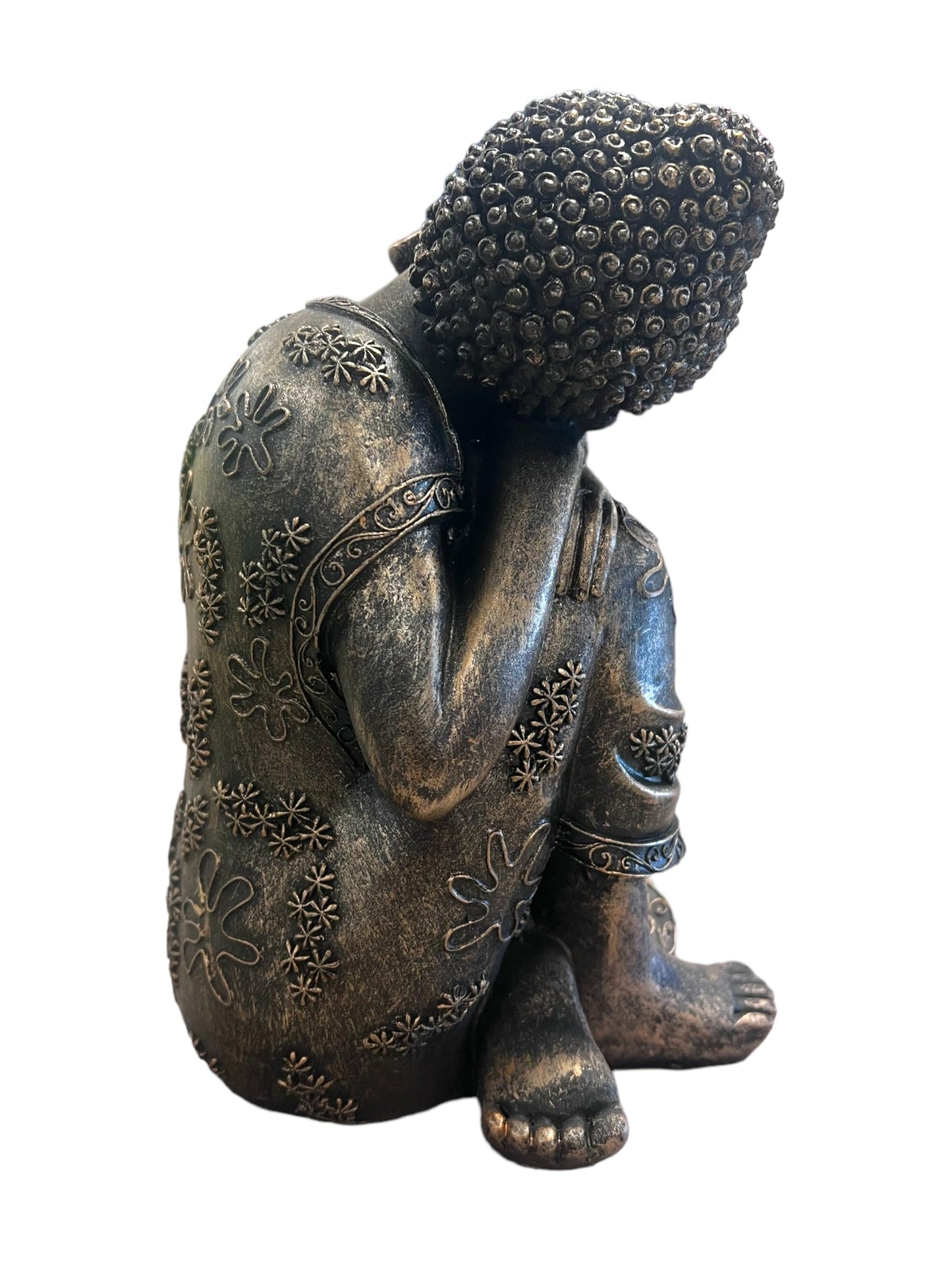Sitting Buddha Garden Ornament Outdoor Statue Indoor Home Decor Bronzed Effect Figurine Table top Thai Meditating Décor Zen Weather Resistant 25cm Tall