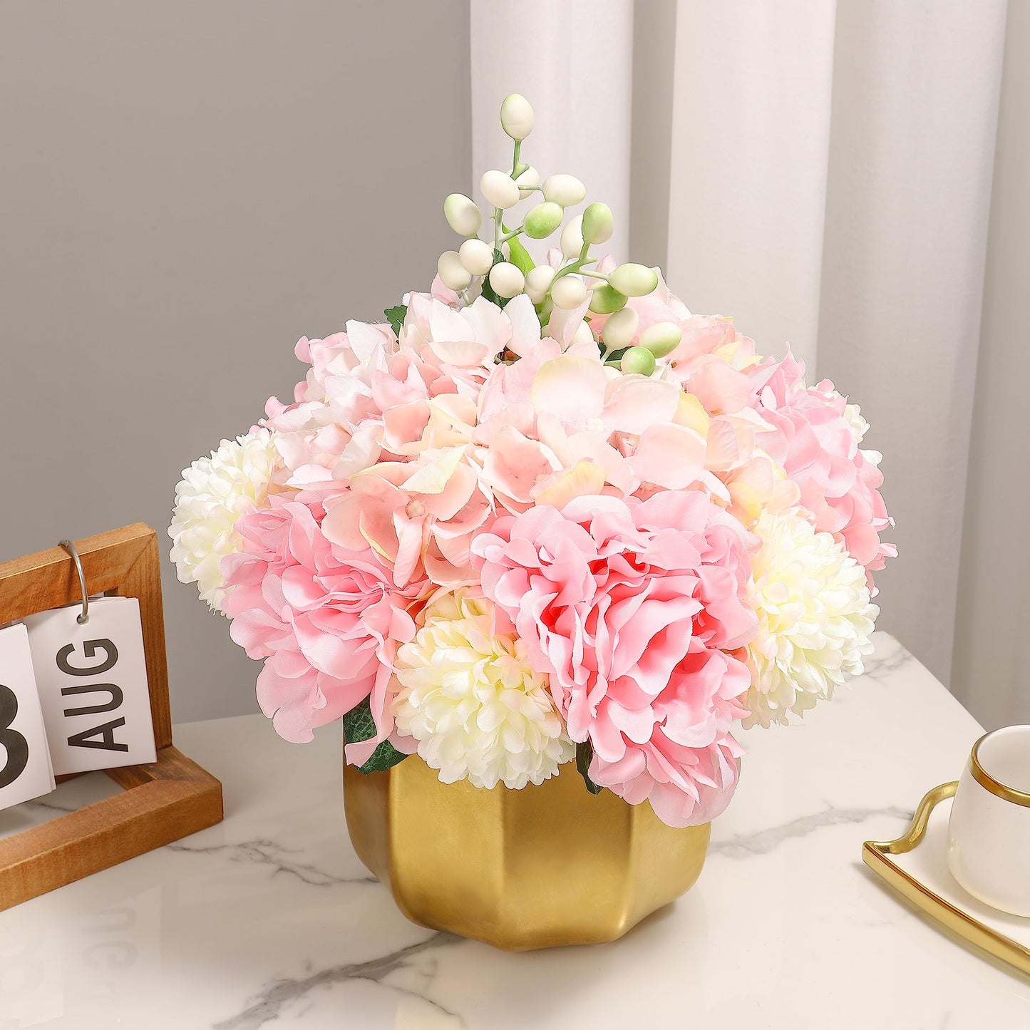 Artificial Flowers With Vase Faux Hydrangea Flower Arrangements for Home Garden Party Wedding Decoration