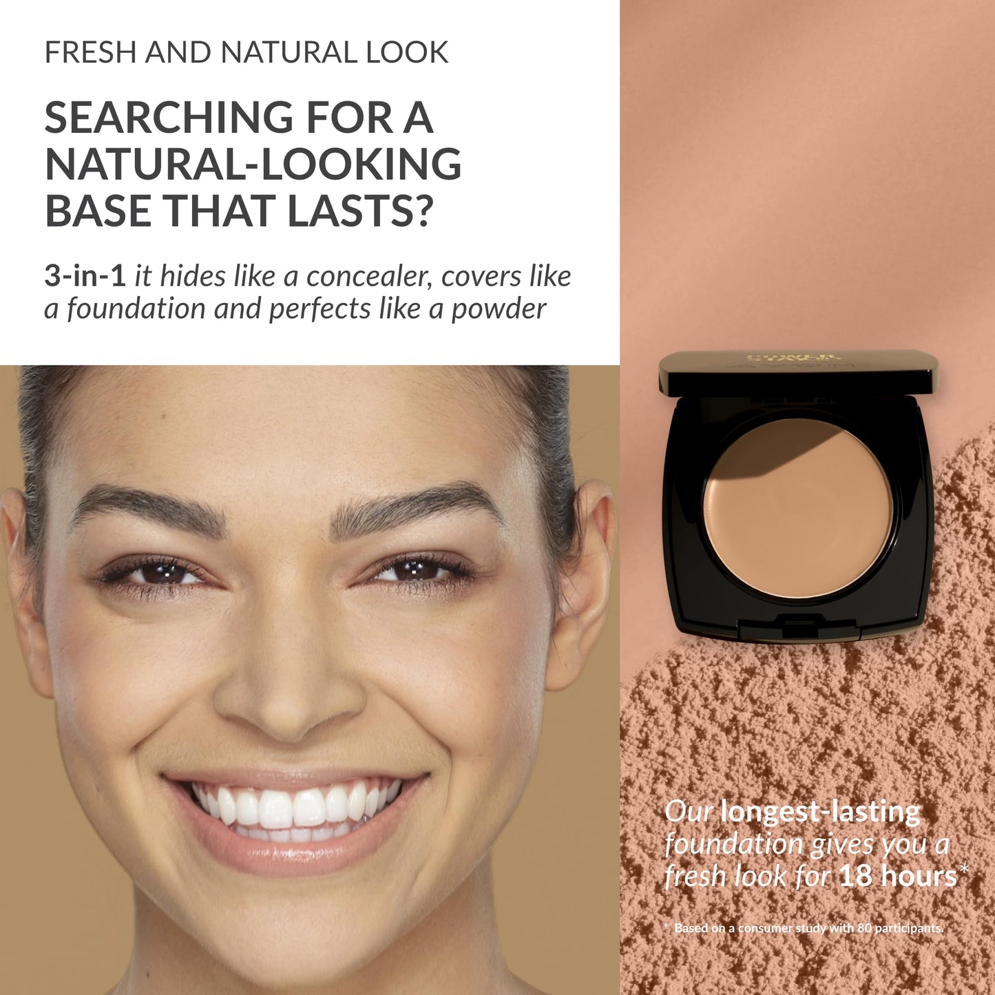 Avon True Flawless Cream To Powder Compact 3-in-1 Concealer, Foundation & Powder Nude - True Blue IQ Colour Technology