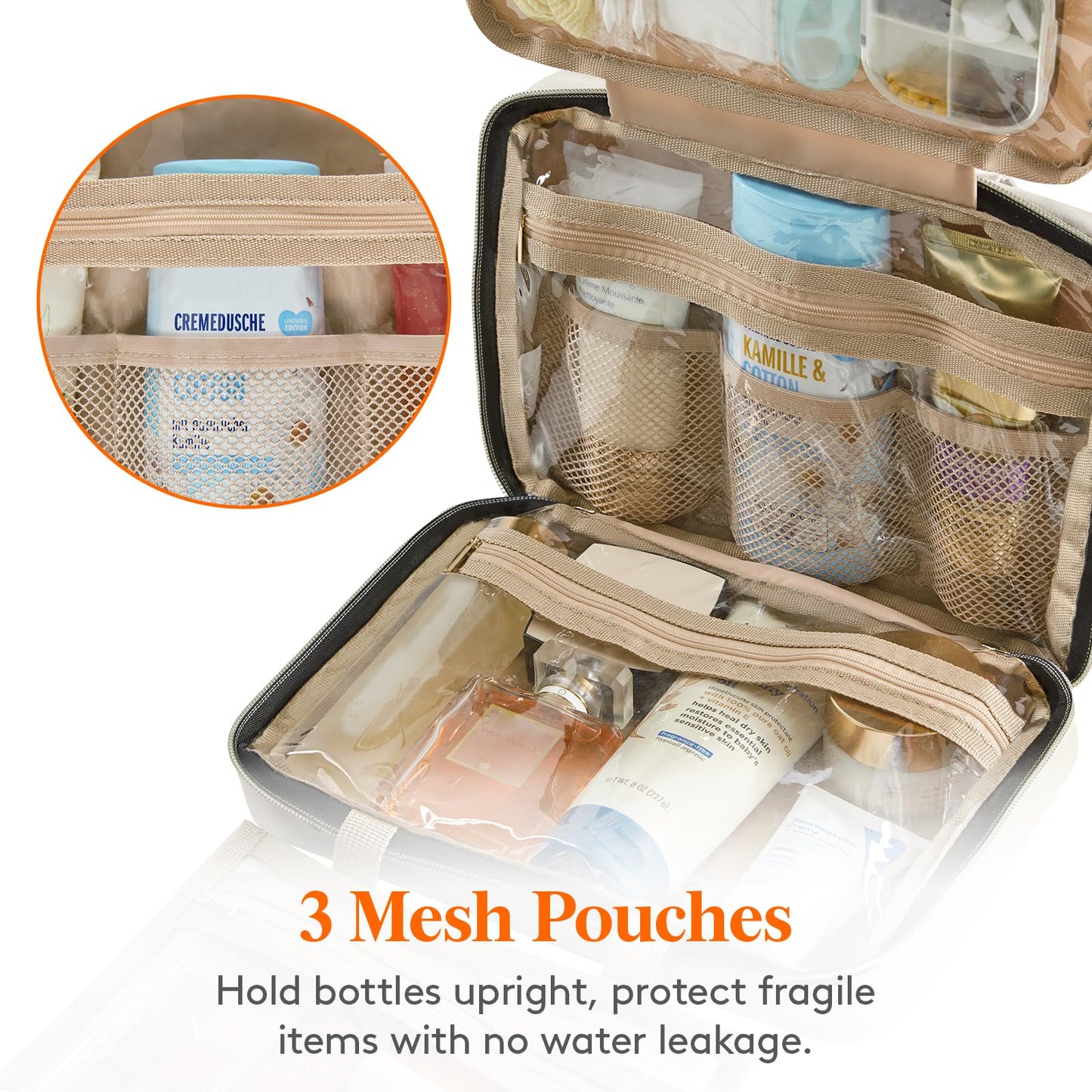 Lifewit Travel Toiletry Bag, Large Hanging Makeup Bag Organizer for Women, Transparent Travel Cosmetic Bag with Hanging Hook for Full Size Bottles, Vacation Essentials, Medium,Dark Blue