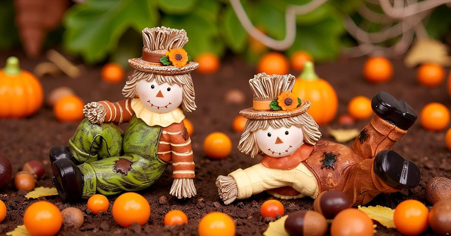 Valery Madelyn Autumn Decorations, Lovely Set of 3 Scarecrows Ornaments with Waterproof Resin Autumn Home Decor, Scarecrows Gifts for Women, Fall Decorations for Living Room, Bedroom, Garden 7.2CM