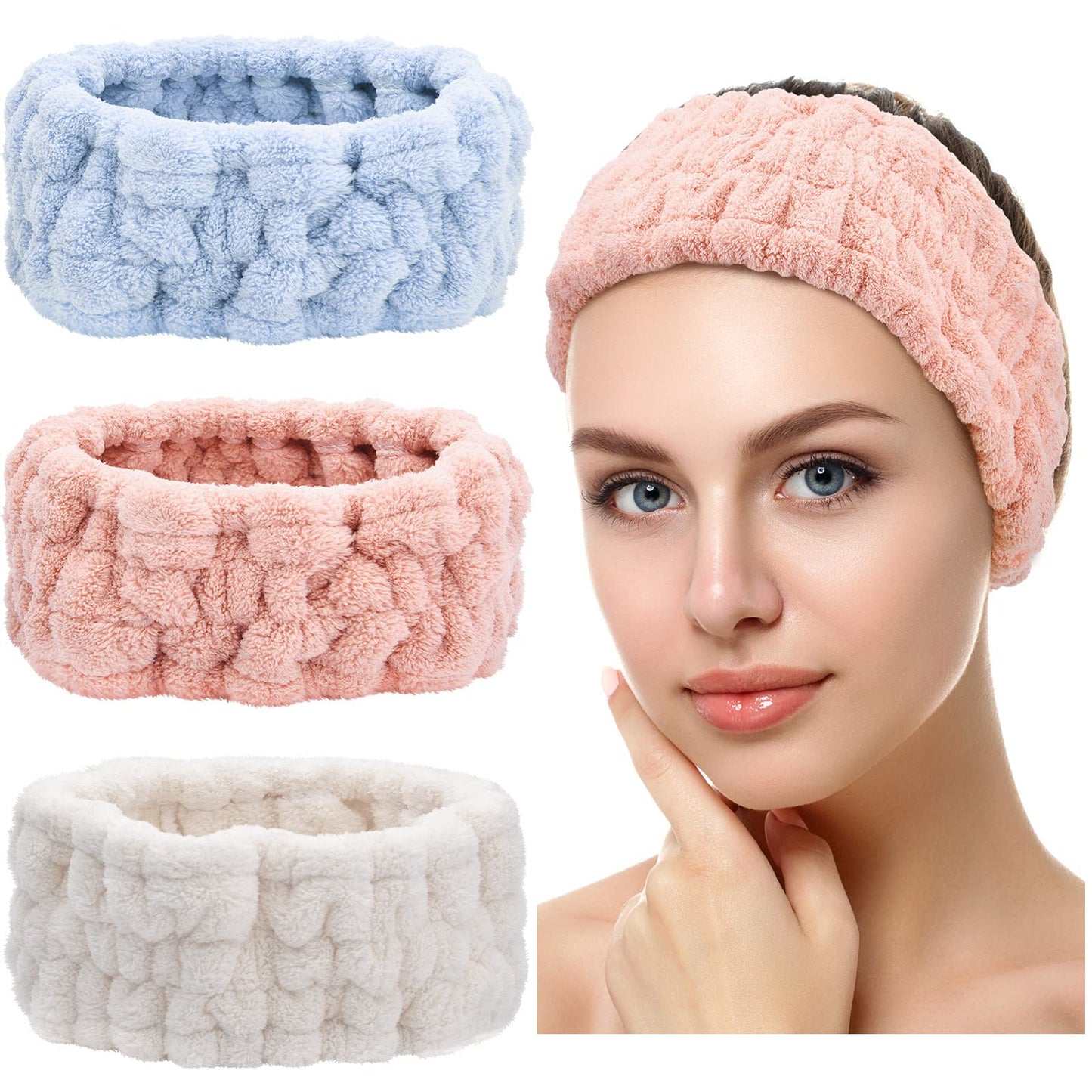 Chuangdi 3 Pieces Spa Headband for Women Facial Makeup Headband Soft Terry Cloth Hairband for Washing Face Mask Spa Shower Gifts(Light Orange, Light Purple, Light Green)