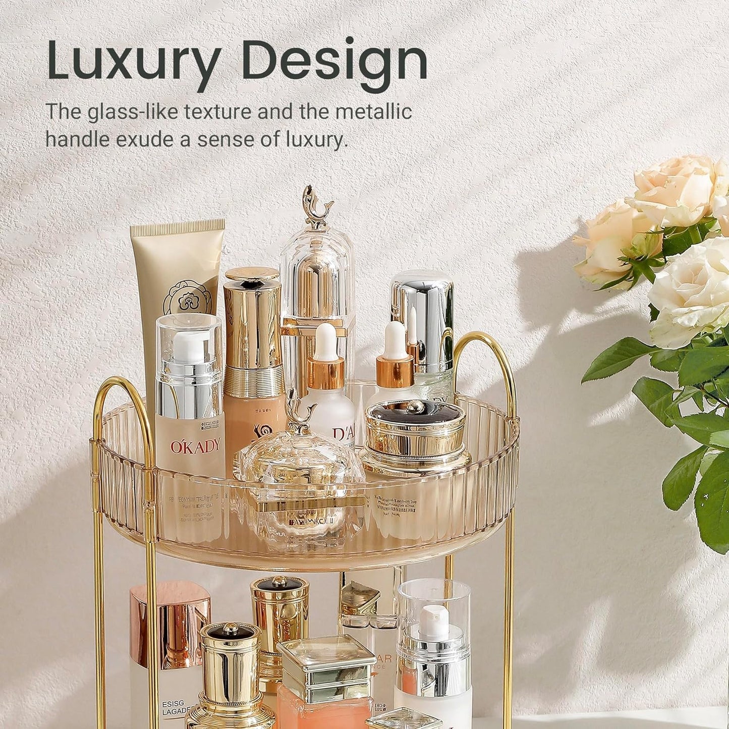 Rotating Makeup Organizer for Vanity, Large Skincare Make Up Storage Perfume Organizers for Bathroom Counter, Clear Cosmetic Lipstick Toiletry Dresser Organizer Spinning Holder