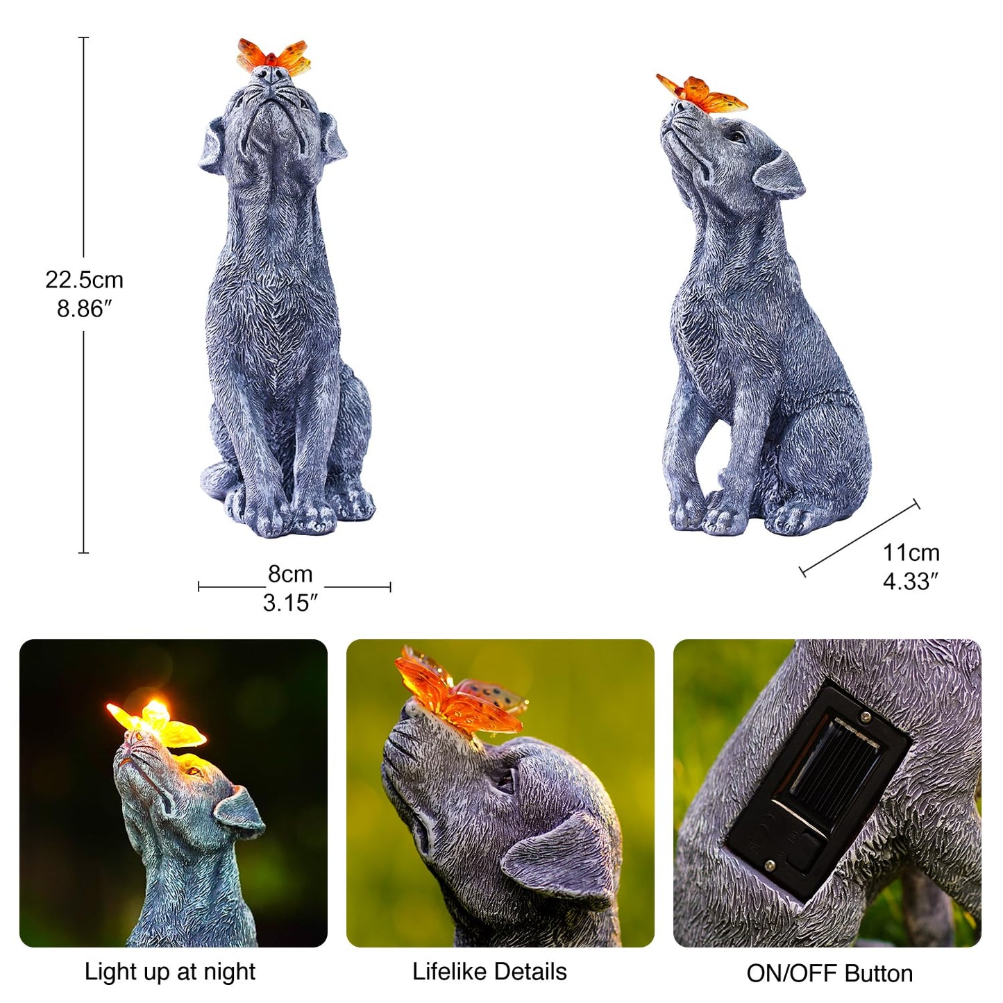 Dog Garden Ornaments With Solar Butterfly - Unique Gifts for Women Mum Men - Outdoor Puppy Decor for Patio Yard Lawn Balcony Resin Waterproof Sculpture