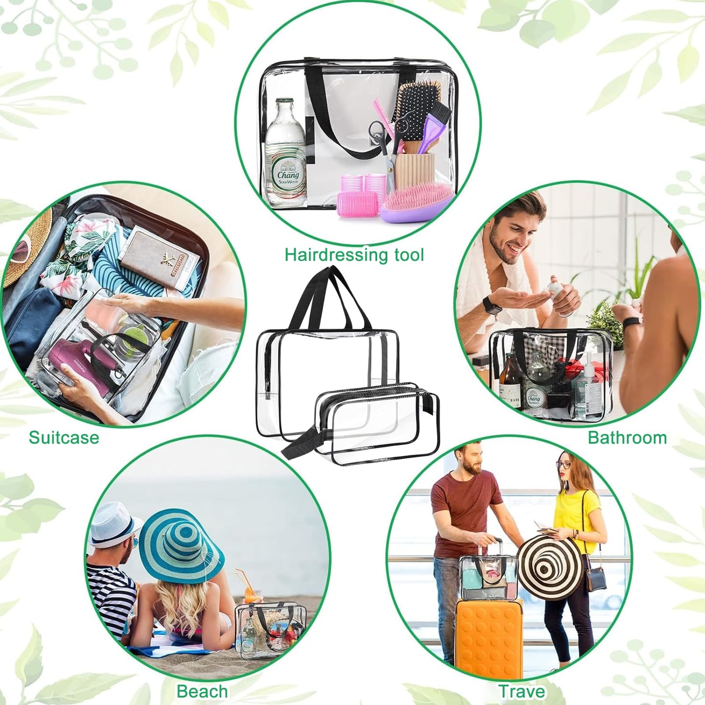 2 Pack Clear Wash Bag for Toiletries, Large/Small Clear Travel Toiletries Bag Thickened PVC Waterproof Makeup Bags with Handles Travel Wash Bags with Zippers for Women Girls Men