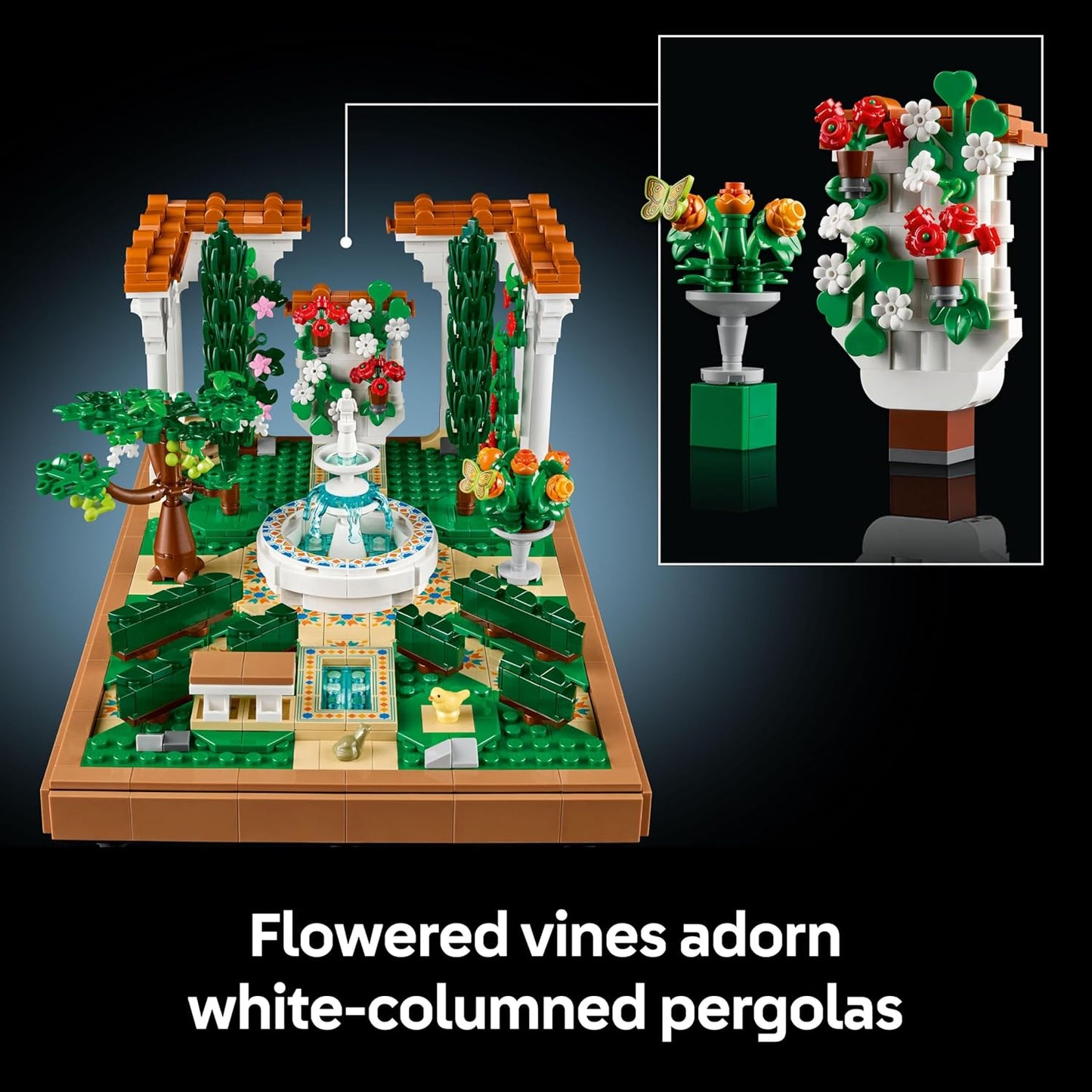 LEGO Icons Fountain Garden Building Set, Home and Office Decor Model Kit for Adults to Build, with Cypress Trees, Grapevines, Flowers and Animal Figures, Gifts for Women & Men 10359