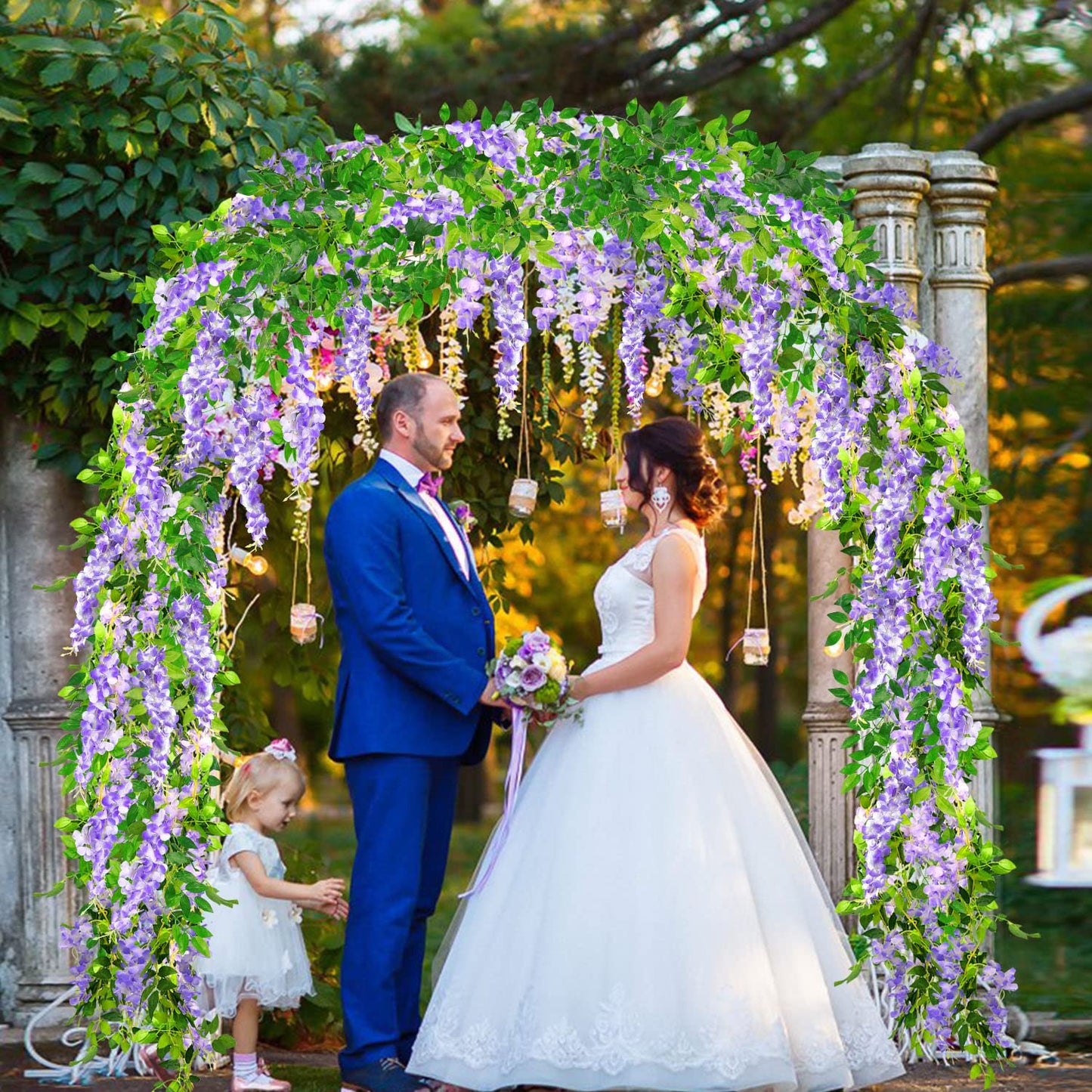 MOTONG Artificial Vine Flowers Decoration, 4Pcs (8FT/2.5M/piece) Artificial Wisteria Vines Garland Plants Flowers Arts For Ceremony Home Garden Wedding Party Decors (4Pcs Purple)