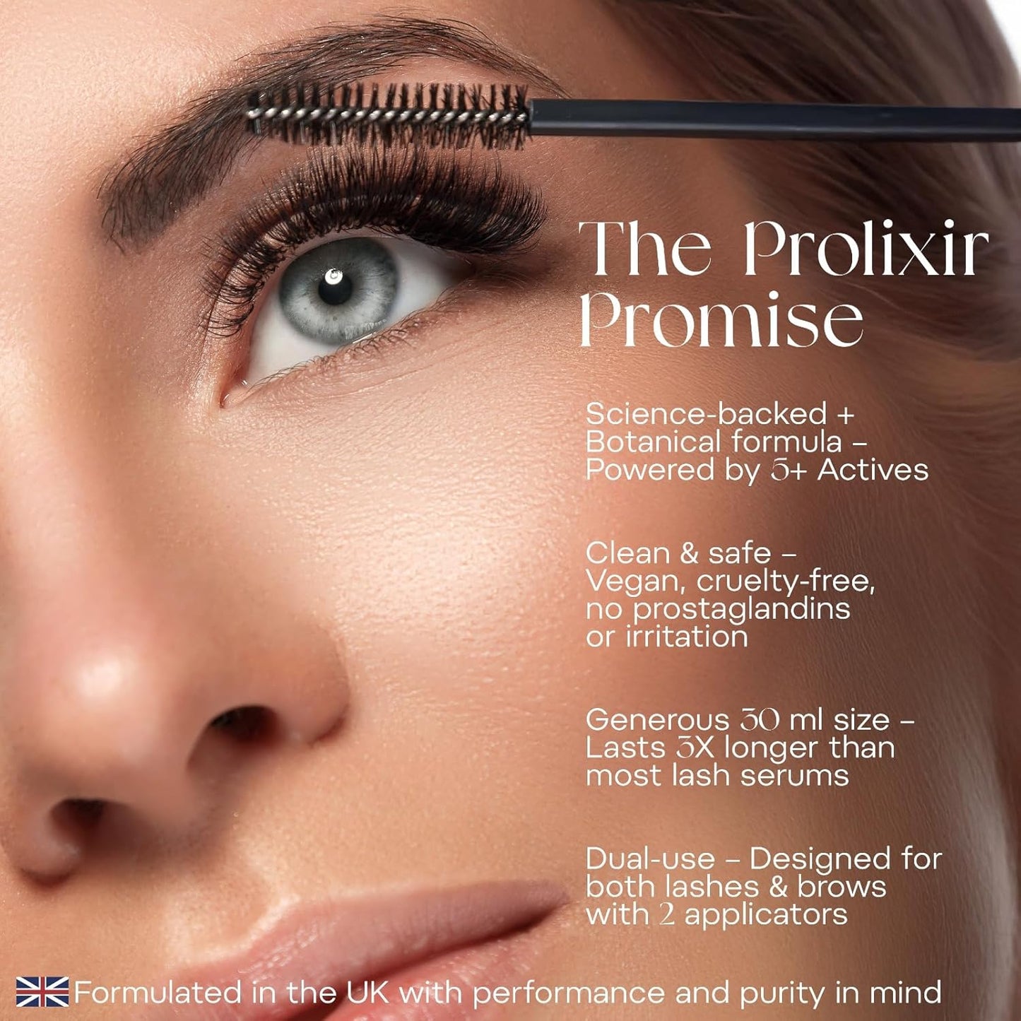 Prolixir Eyelash & Eyebrow Growth Serum 30ml – Castor Oil, Biotin & Copper Peptide | Lash & Brow Enhancer for Fuller, Thicker Hair | Dual Applicator | Long-Lasting, Vegan & No Irritation lash serum