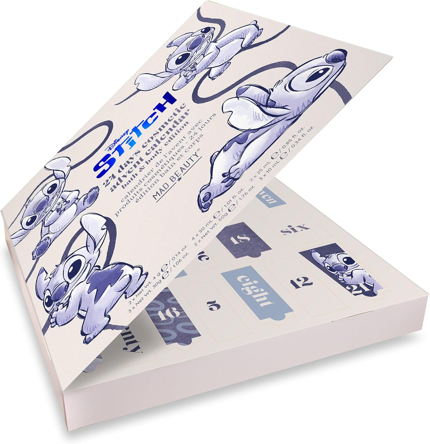 MAD Beauty Disney Stitch Advent Calendar with 24 Make-Up & Cosmetic Products, Wellness Advent Calendar for Women with Face Mask, Body Lotion, Hair Scrunchie, Christmas Calendar Beauty