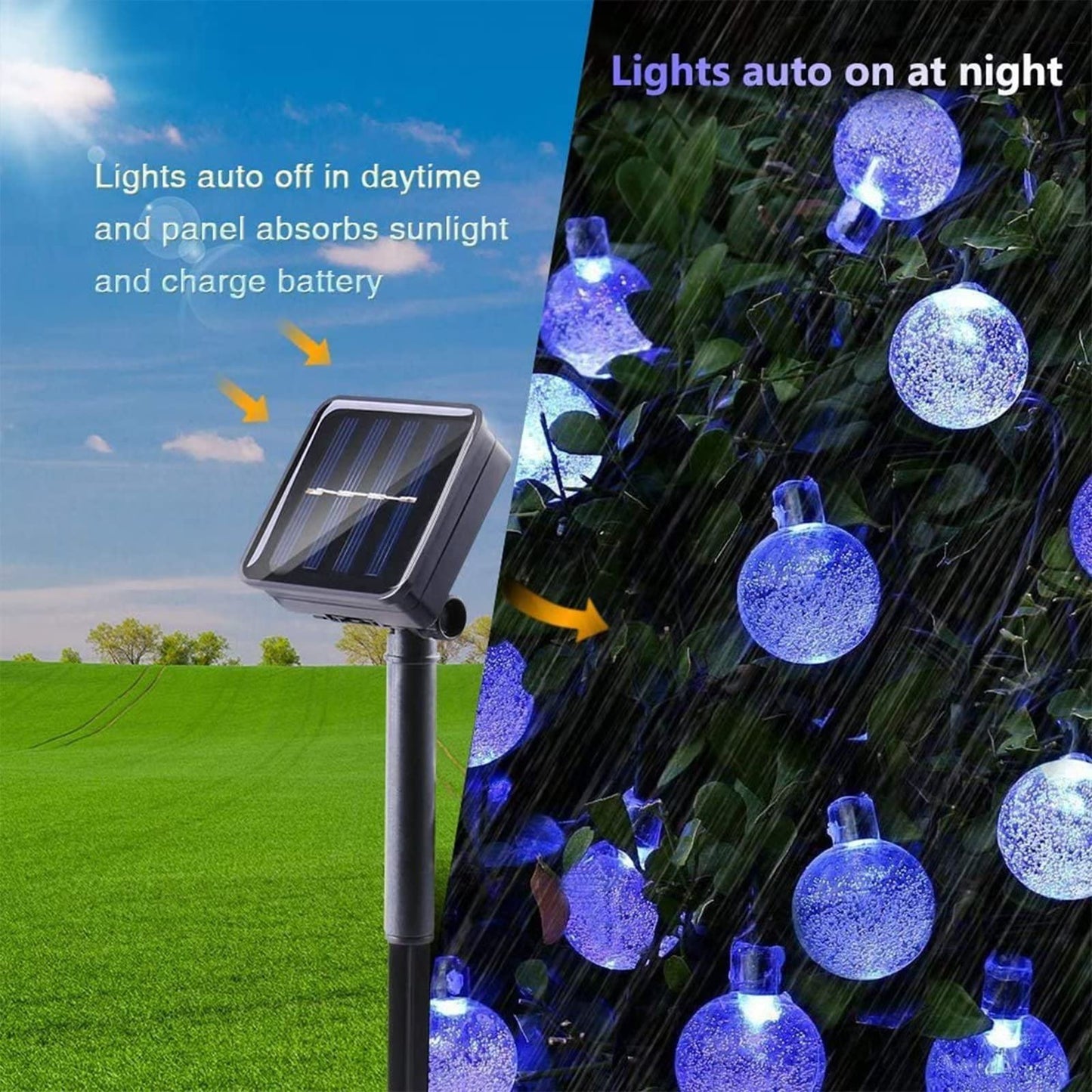 Solar Garden Lights Outdoor, 36ft 60 LED Solar String Lights Waterproof, Solar Powered Crystal Ball Indoor/Outdoor Fairy Lights Decorative for Garden, Patio, Yard, Festival, Parties (White)