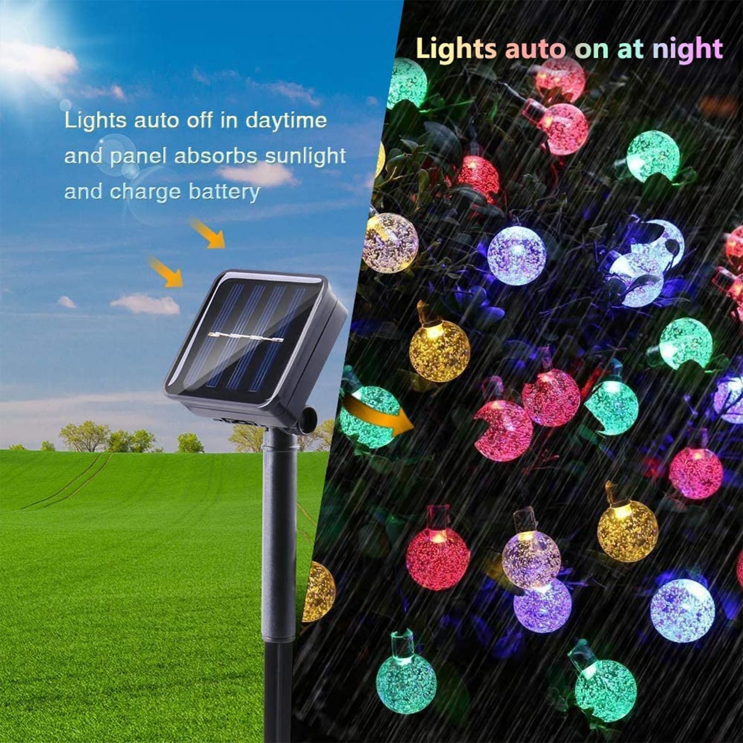 Solar Garden Lights Outdoor, 36ft 60 LED Solar String Lights Waterproof, Solar Powered Crystal Ball Indoor/Outdoor Fairy Lights Decorative for Garden, Patio, Yard, Festival, Parties (White)