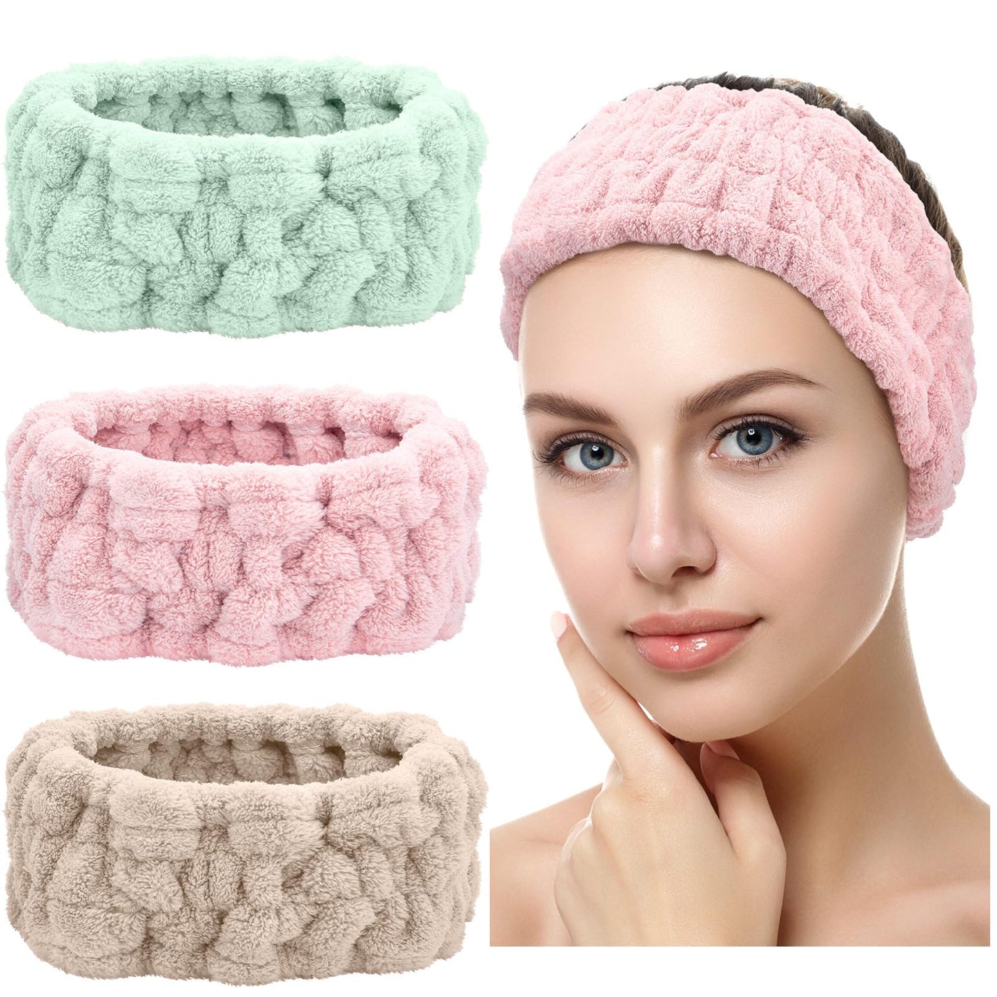 Chuangdi 3 Pieces Spa Headband for Women Facial Makeup Headband Soft Terry Cloth Hairband for Washing Face Mask Spa Shower Gifts(Light Orange, Light Purple, Light Green)