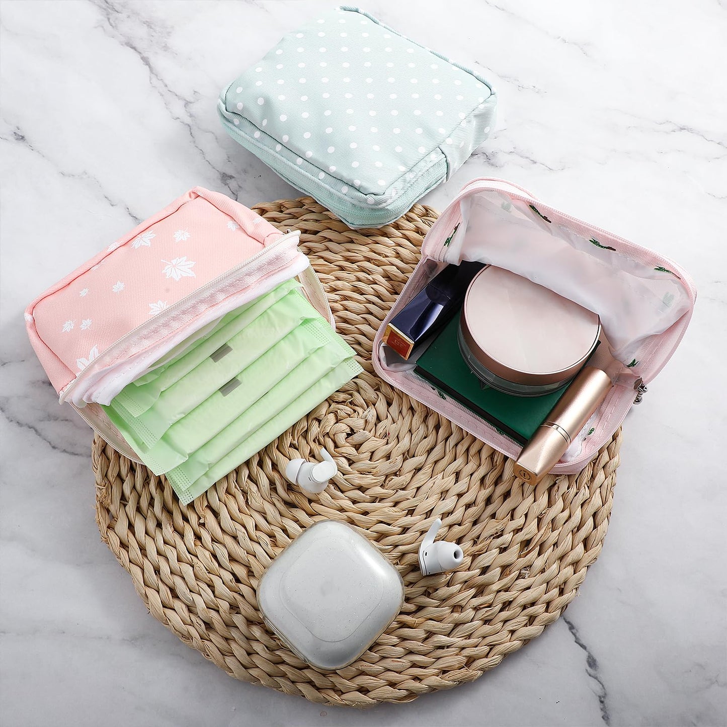 3Pcs Sanitary Pad Storage Bag - Small Period Pouch for Purse, Tampon Pad Holder & Organizer, Feminine Care Period Bags for Teen Girls School