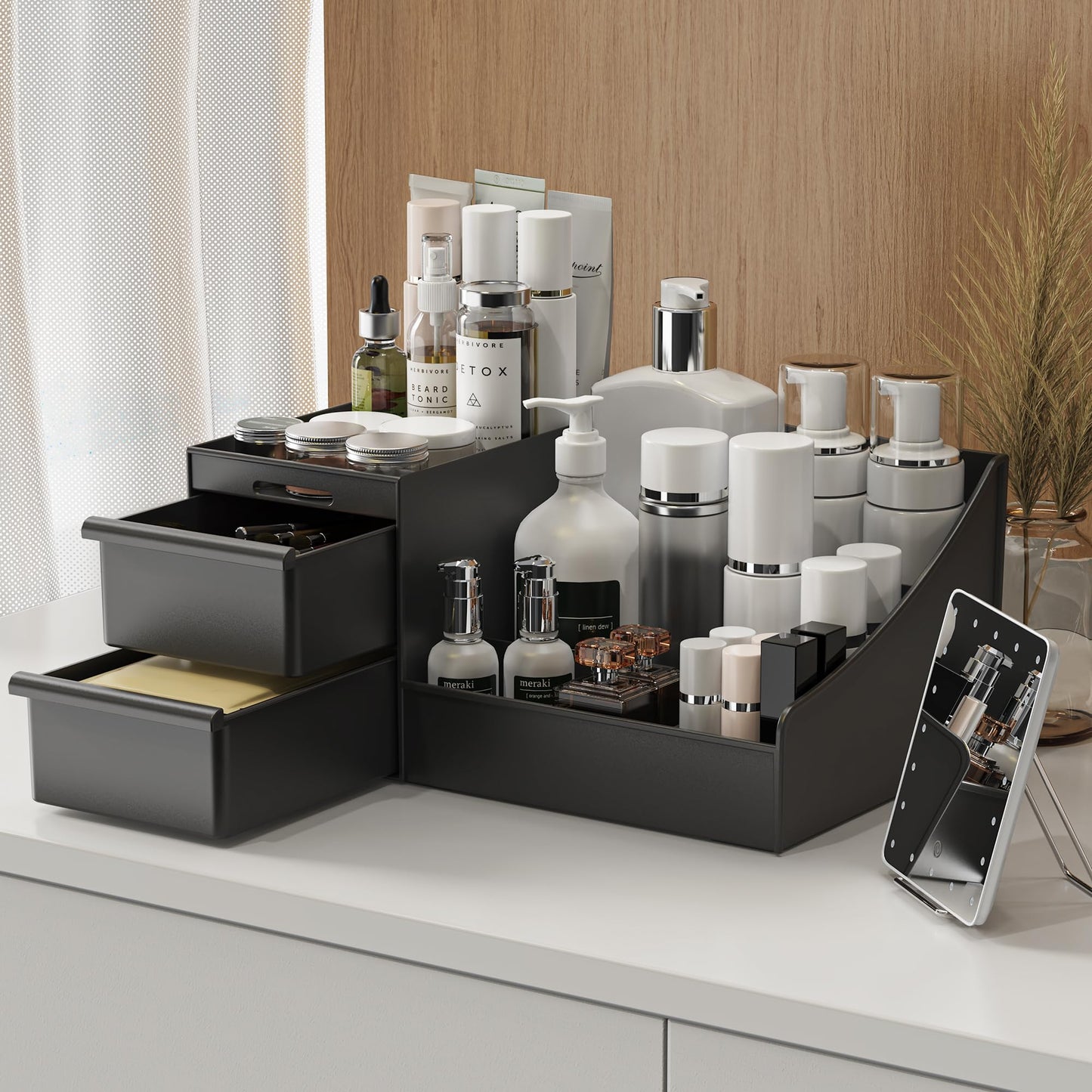 Makeup Organizer Storage Drawers, Large Capacity Cosmetic Organisers for Lipsticks, Jewelry, Nail Care, Skincare Organiser for Vanity, Ideal Desk Organizer for Dresser and Bathroom