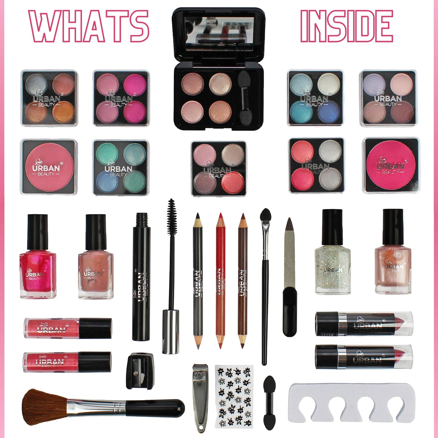 LOVE URBAN BEAUTY Dazzling Makeup Case – 60-Piece Makeup and Nail Set for Teenagers – Elegant Silver Box – Compact and Lightweight Design – Travel-Friendly Women’s Makeup Set