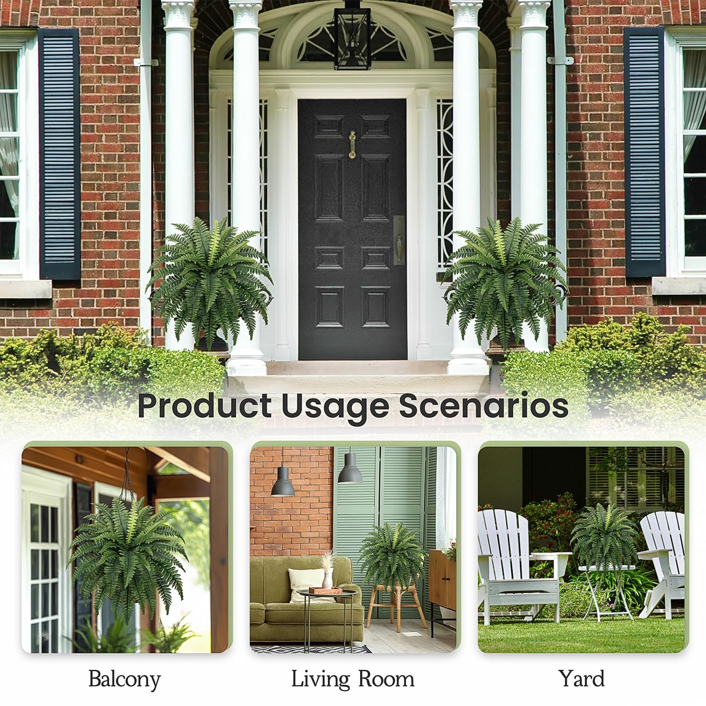 FOREST PRINCE 2 PCS Artificial Boston Fern Outdoor, 33In Fake Bush Plants Large for Indoors, Home Decor, Windowsill, Garden Decorations (39 Fronds)