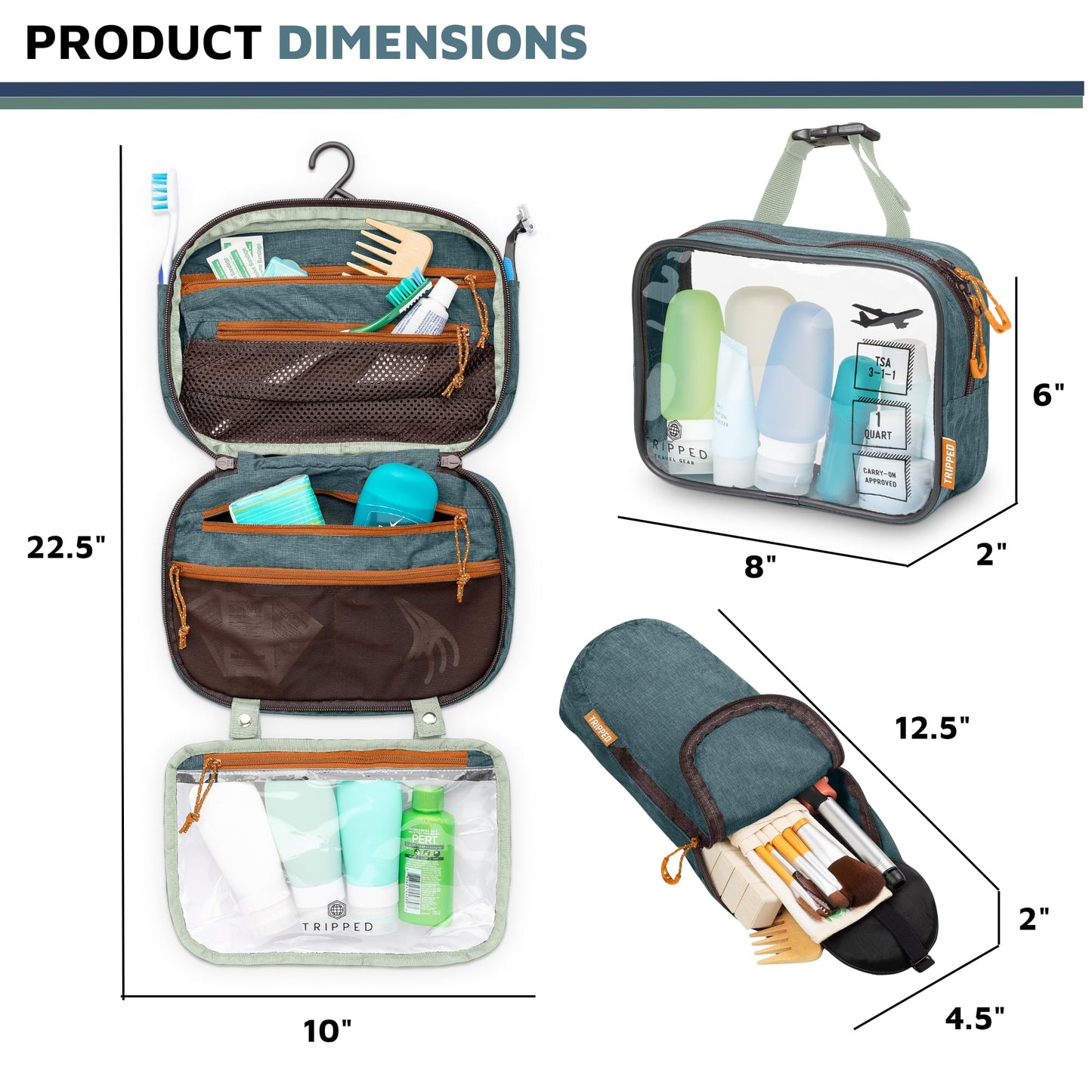 Toiletry Bag Kit Set: Hanging Travel Toiletry Bag + 311 TSA Cosmetic Liquid Bag + Ultralight Accessory Organizer Pouch, Navy, 3 Piece Toiletry Set