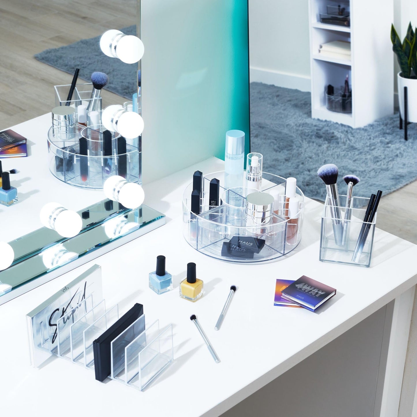 iDesign Storage Drawer from the Signature Series by Sarah Tanno, Rectangular PET Makeup Tray for Beauty Products, Cosmetic Organiser System, Clear/Matte White, 10.2 cm x 20.3 cm x 5 cm