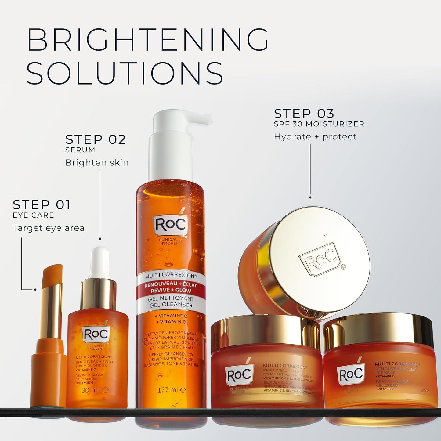 RoC Multi Correxion Revive + Glow Daily Serum | With 10% Vitamin C, Skincare for Face & Neck | 30 ml