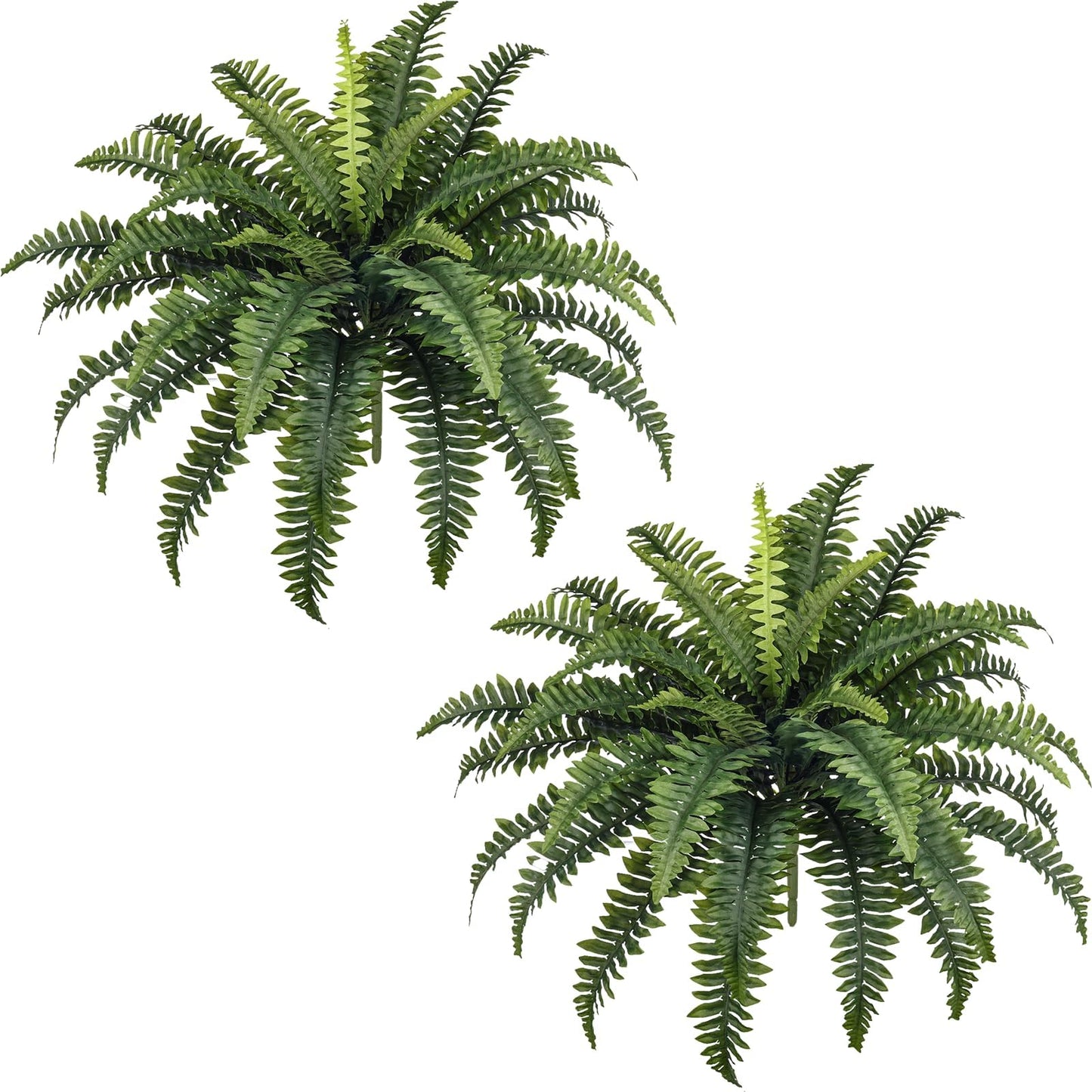 FOREST PRINCE 2 PCS Artificial Boston Fern Outdoor, 33In Fake Bush Plants Large for Indoors, Home Decor, Windowsill, Garden Decorations (39 Fronds)