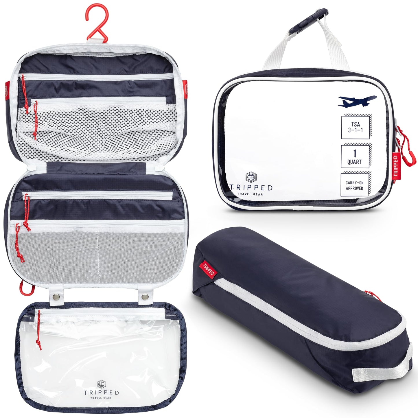 Toiletry Bag Kit Set: Hanging Travel Toiletry Bag + 311 TSA Cosmetic Liquid Bag + Ultralight Accessory Organizer Pouch, Navy, 3 Piece Toiletry Set