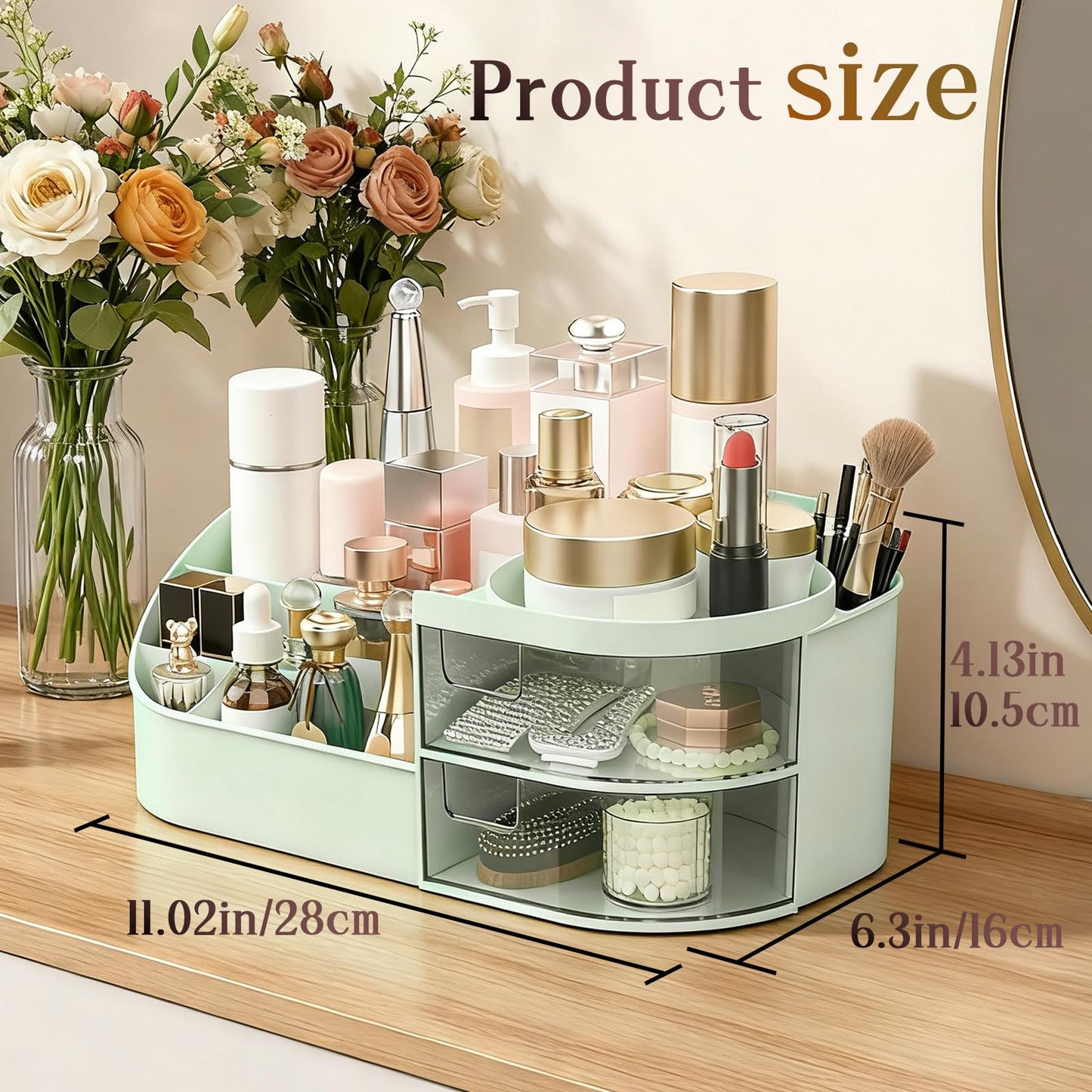 Makeup Organiser, Large Capacity Cosmetic Organisers for Beauty Skincare Jewelry, Make Up Storage Cosmetic Dressing Table Organiser Makeup Box with Drawer for Bedroom Bathroom Dresser Office (White)