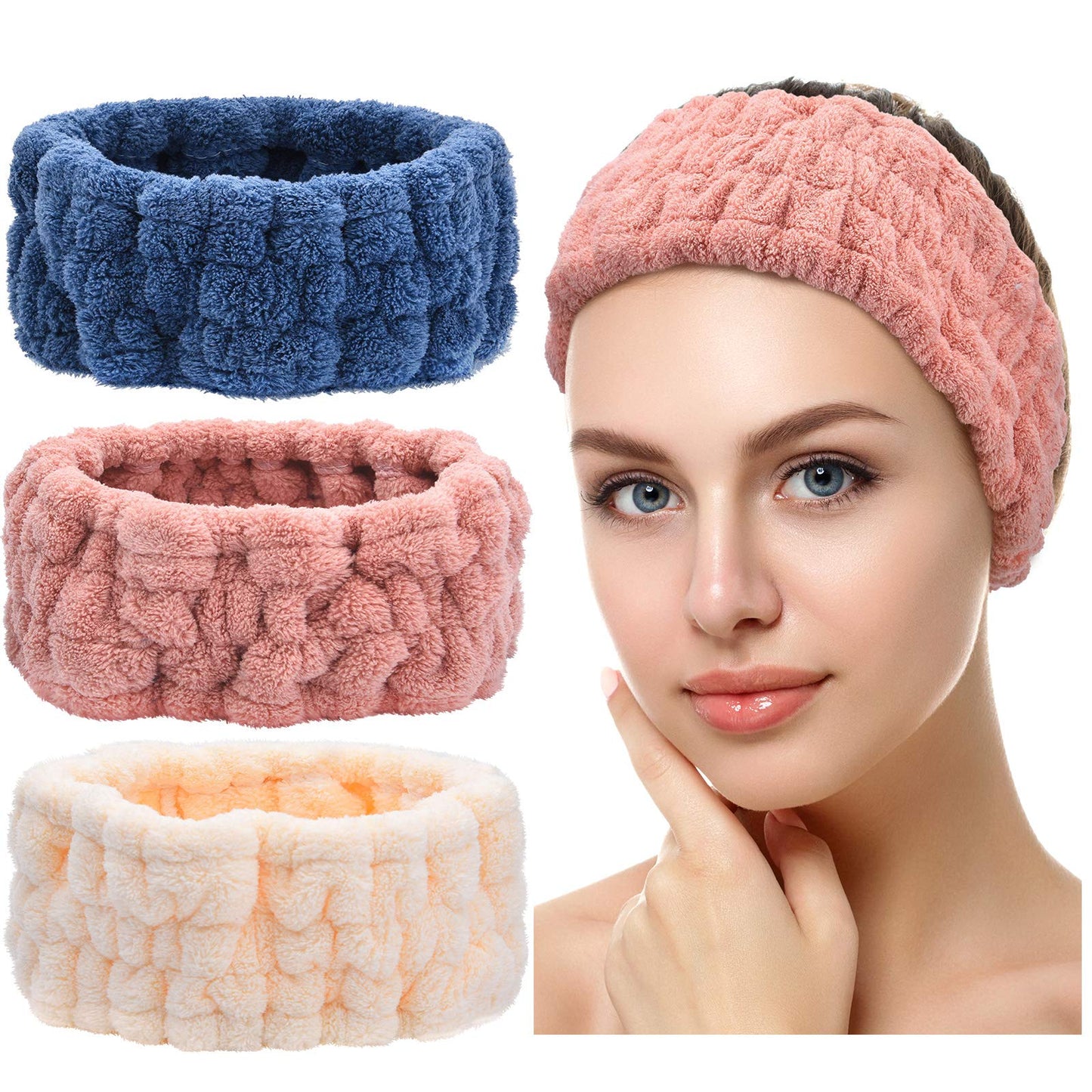 Chuangdi 3 Pieces Spa Headband for Women Facial Makeup Headband Soft Terry Cloth Hairband for Washing Face Mask Spa Shower Gifts(Light Orange, Light Purple, Light Green)