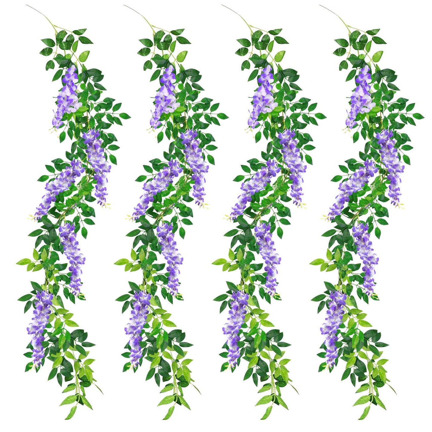 MOTONG Artificial Vine Flowers Decoration, 4Pcs (8FT/2.5M/piece) Artificial Wisteria Vines Garland Plants Flowers Arts For Ceremony Home Garden Wedding Party Decors (4Pcs Purple)