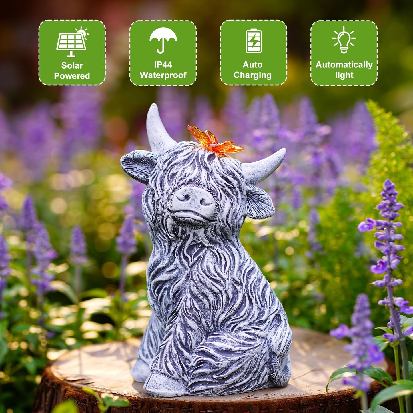 Dog Garden Ornaments With Solar Butterfly - Unique Gifts for Women Mum Men - Outdoor Puppy Decor for Patio Yard Lawn Balcony Resin Waterproof Sculpture