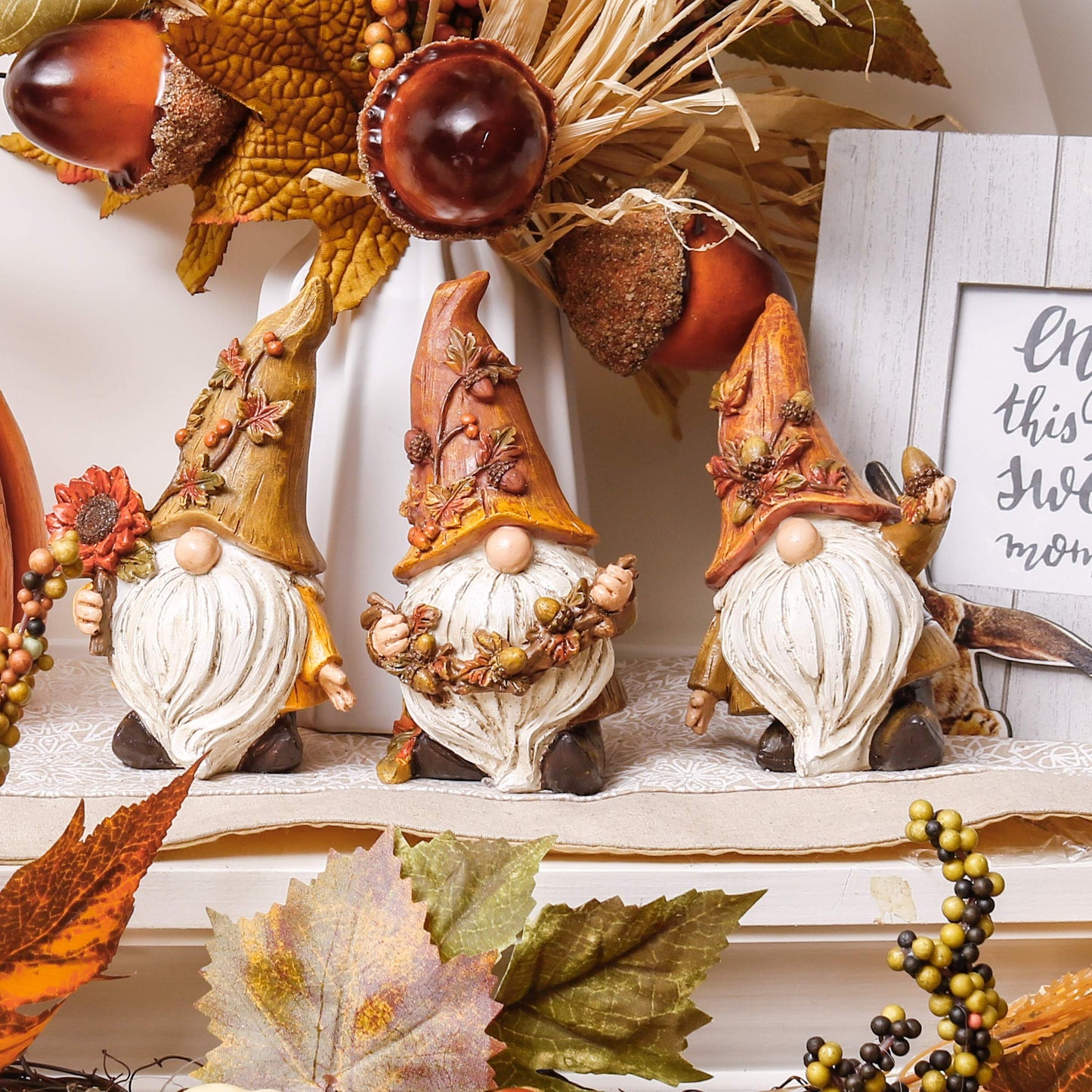 Valery Madelyn Autumn Decorations, Lovely Set of 3 Medium Gonks Ornaments, Waterproof Resin Autumn Home Decor, Gonks Gifts for Women, Fall Decorations for Living Room, Bedroom, Garden 10CM